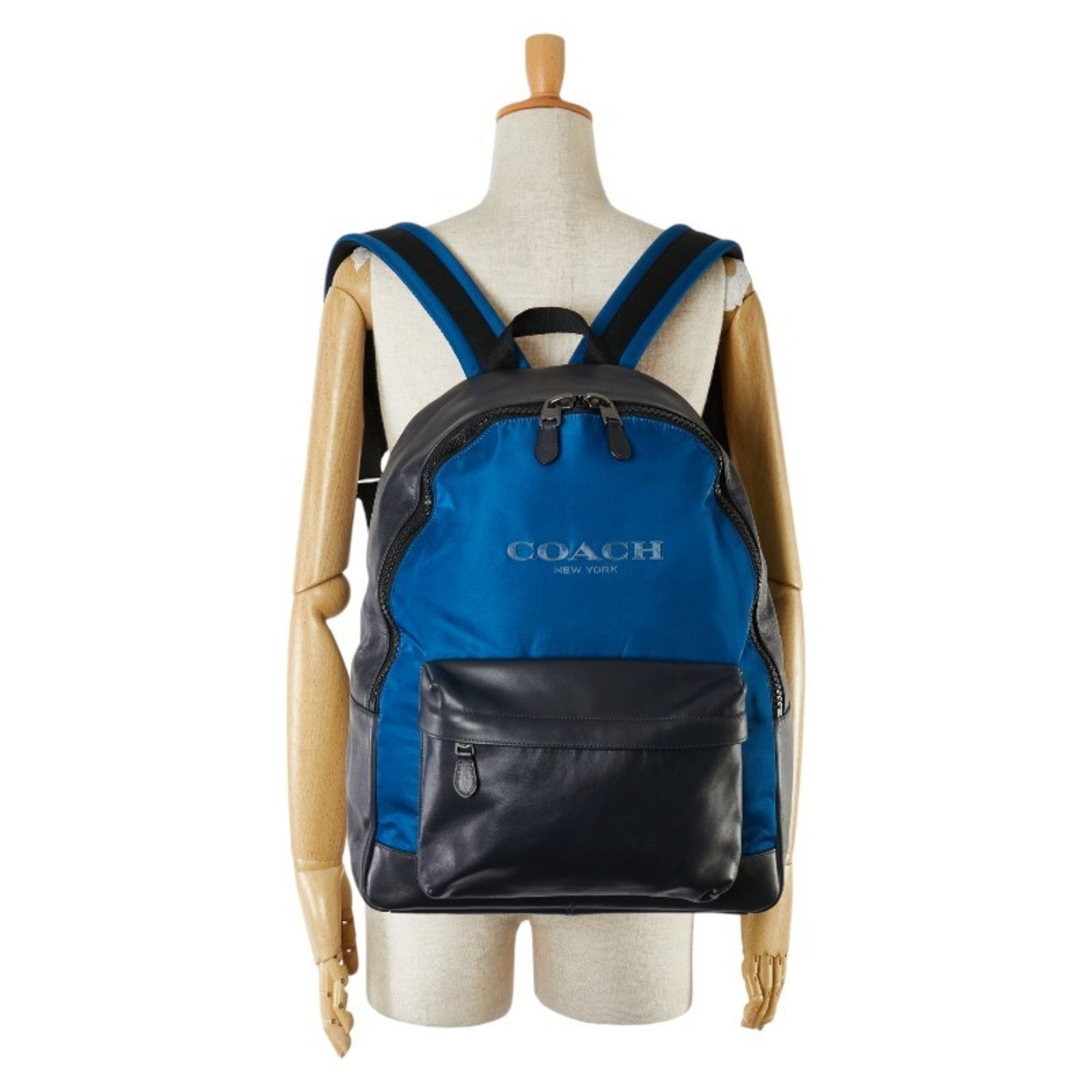 Coach Charles Backpack F59321 Navy Blue Nylon Leather Men's COACH