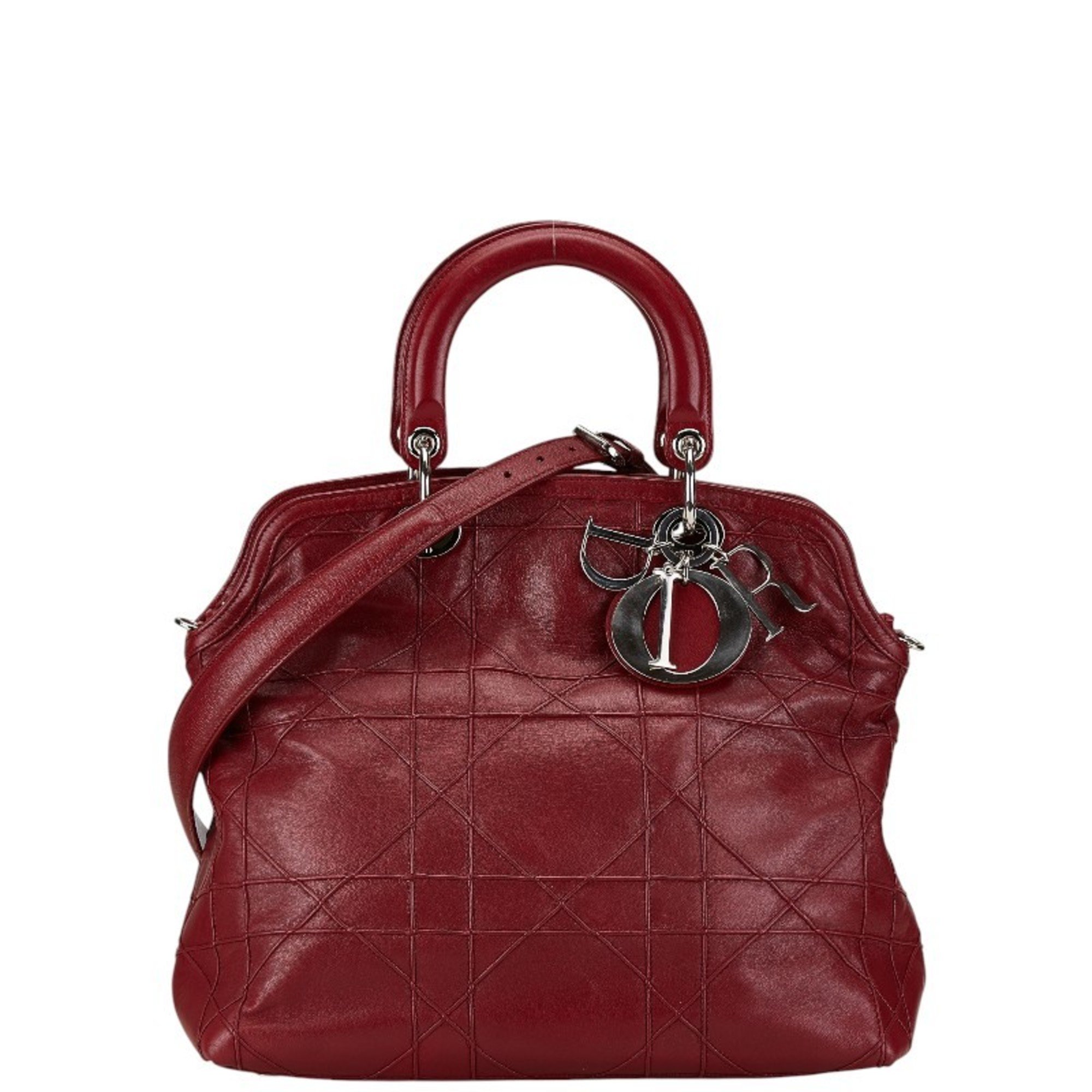 Christian Dior Dior Granville Cannage Handbag Shoulder Bag Wine Red Leather Women's