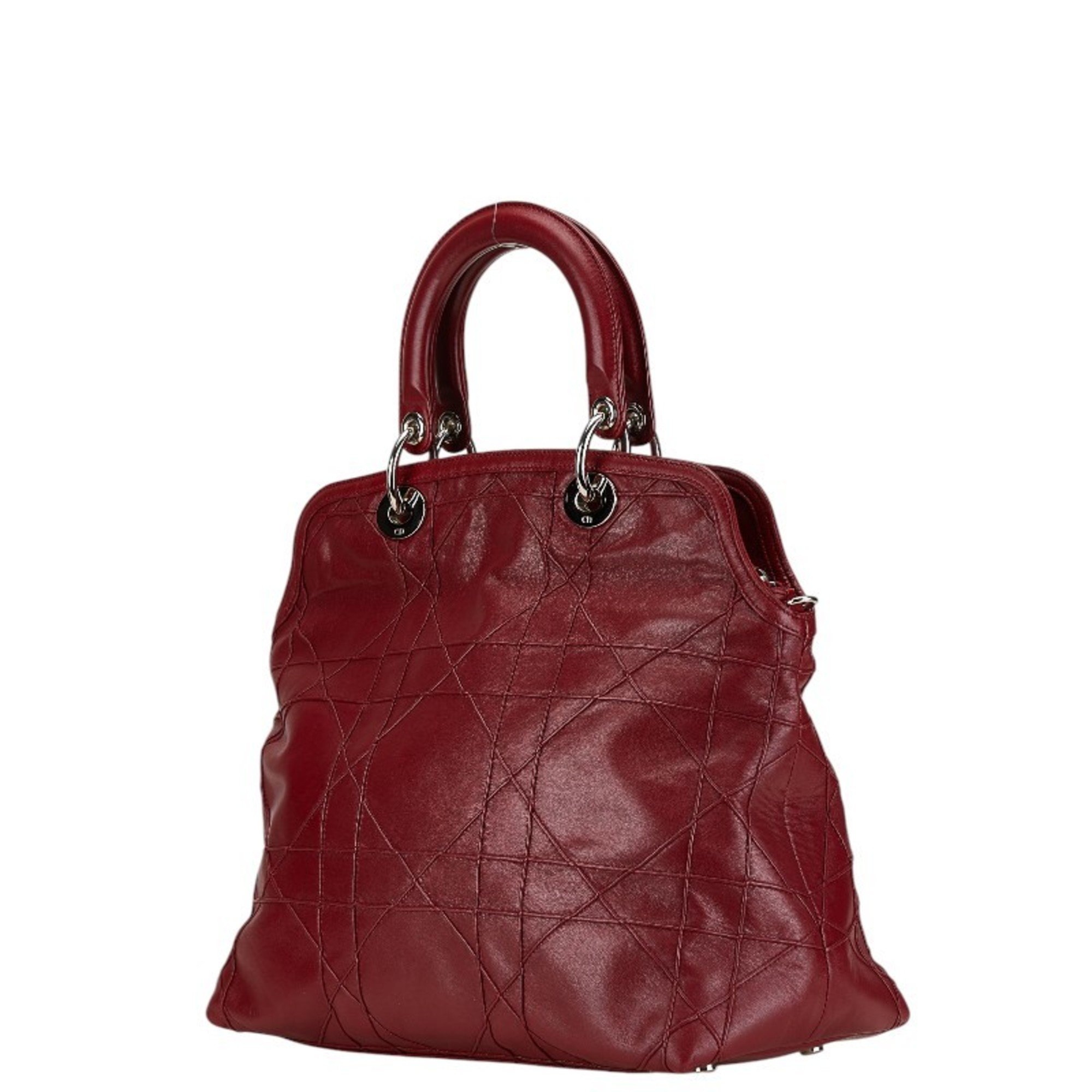 Christian Dior Dior Granville Cannage Handbag Shoulder Bag Wine Red Leather Women's