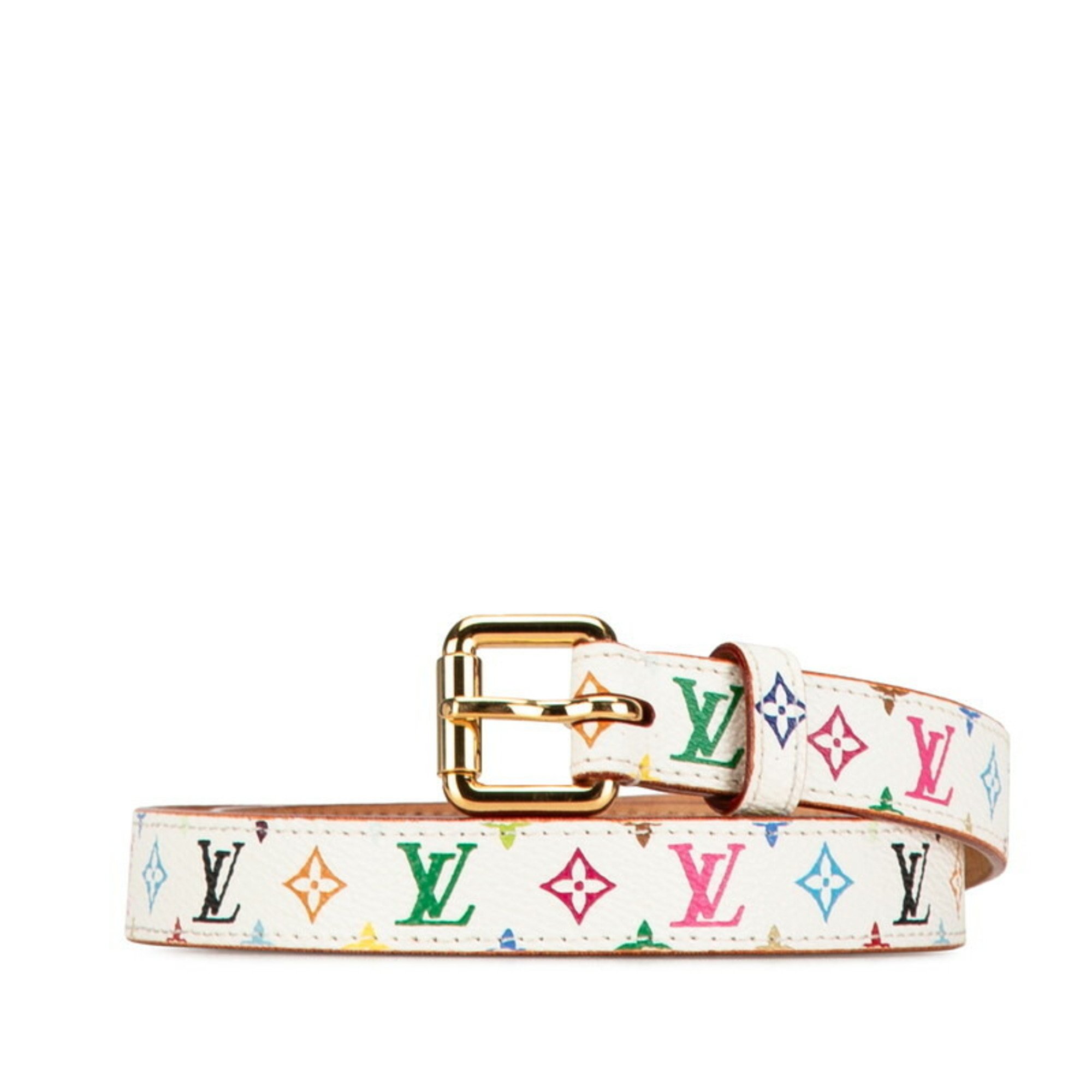 Louis Vuitton Monogram Multicolor Santur Belt 28/70 M9272W Blanc White PVC Leather Women's LOUIS VUITTON