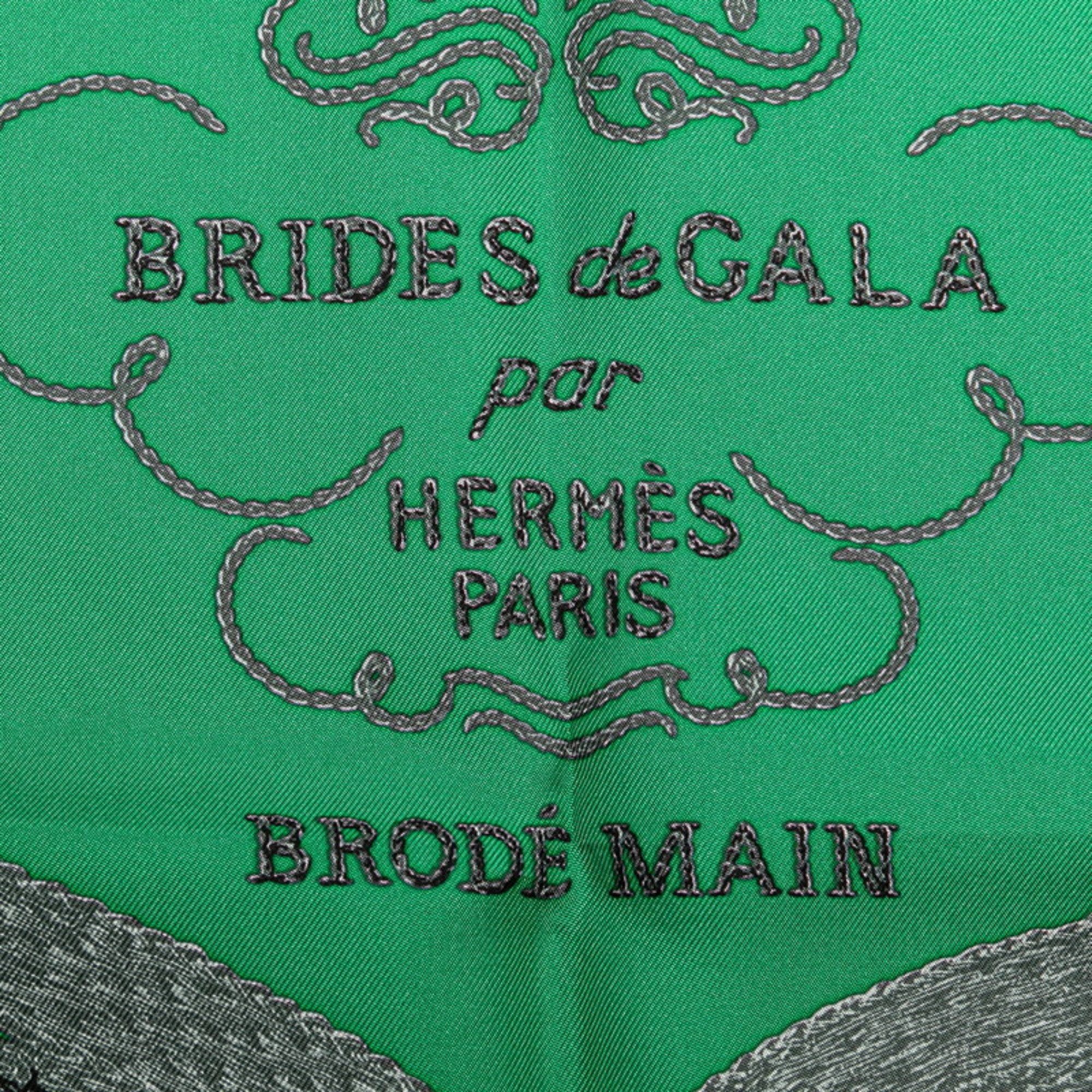 Hermes Carre 90 BRIDES de GALA Ceremonial Bridle Scarf Muffler Green White Silk Women's HERMES