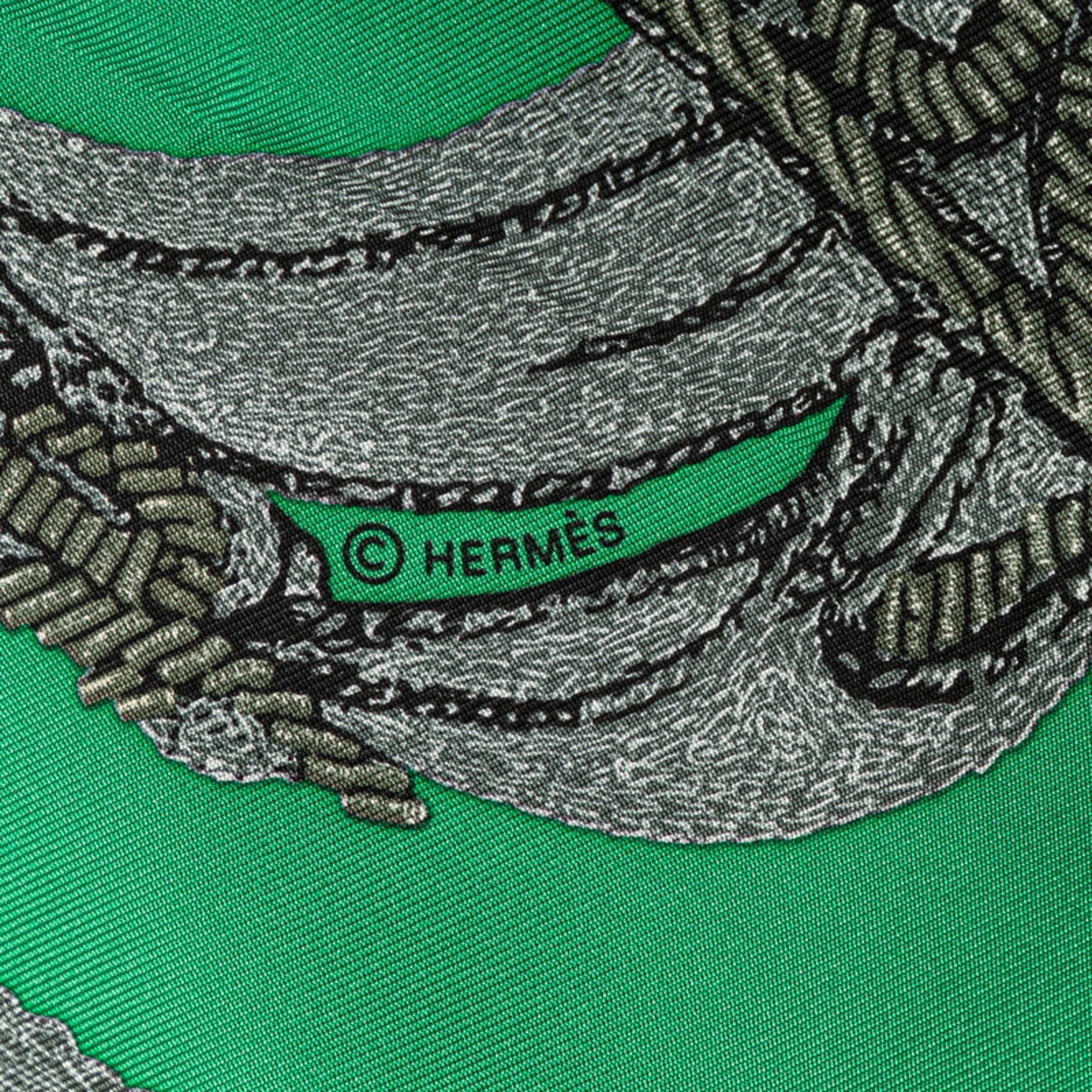 Hermes Carre 90 BRIDES de GALA Ceremonial Bridle Scarf Muffler Green White Silk Women's HERMES