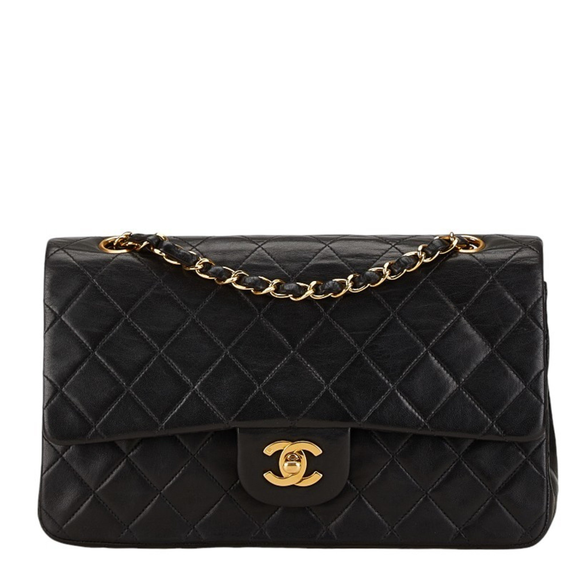 Chanel Matelasse 25 Double Flap Coco Mark Chain Shoulder Bag Handbag Black Lambskin Women's CHANEL