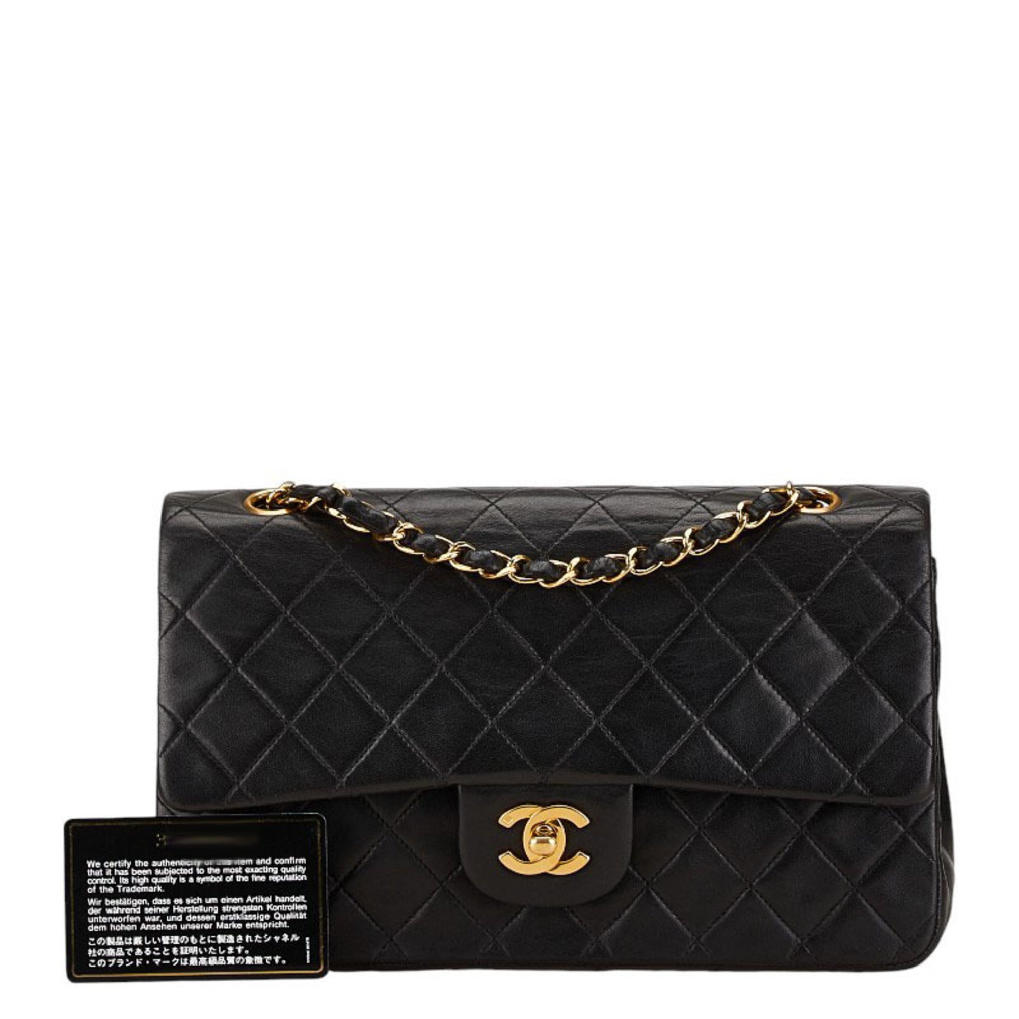 Chanel Matelasse 25 Double Flap Coco Mark Chain Shoulder Bag Handbag Black Lambskin Women's CHANEL