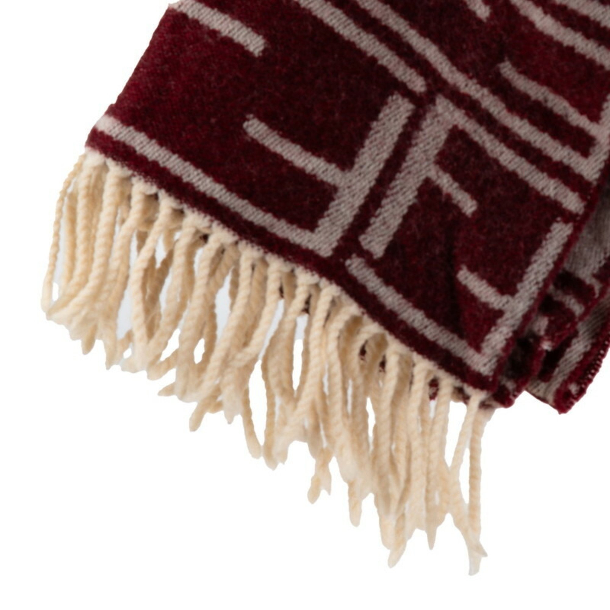 FENDI ZUCCA SCARF WINE RED WHITE WOOL WOMEN'S