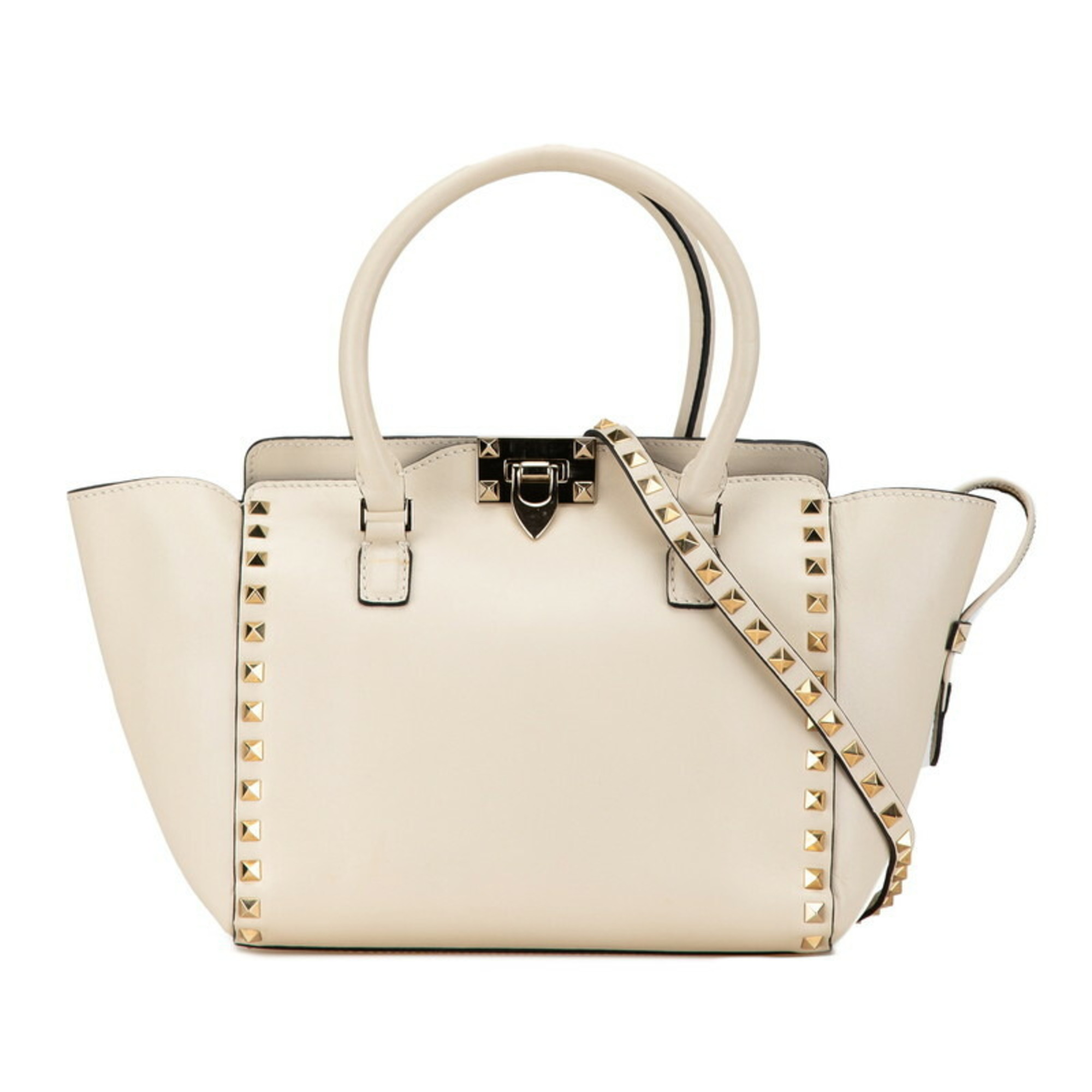 Valentino Rockstud Handbag Shoulder Bag White Leather Women's