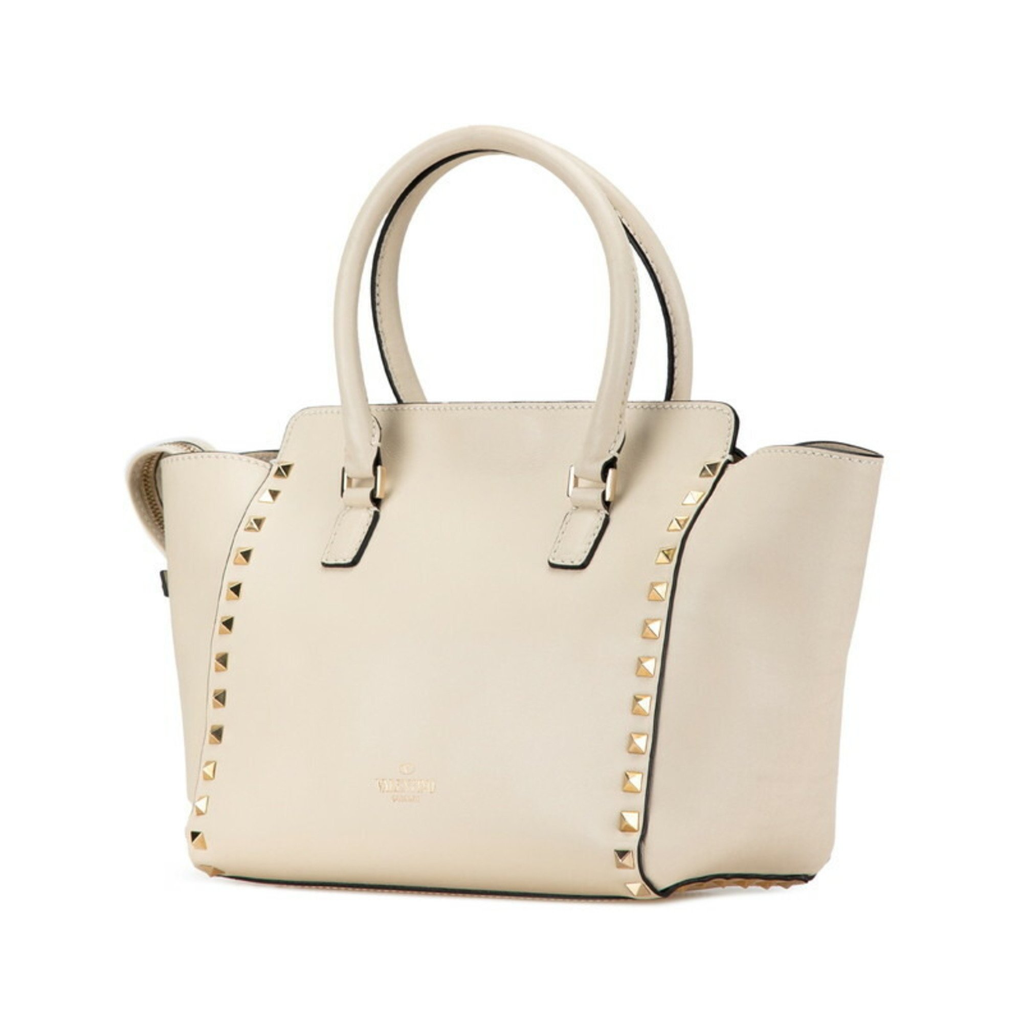 Valentino Rockstud Handbag Shoulder Bag White Leather Women's