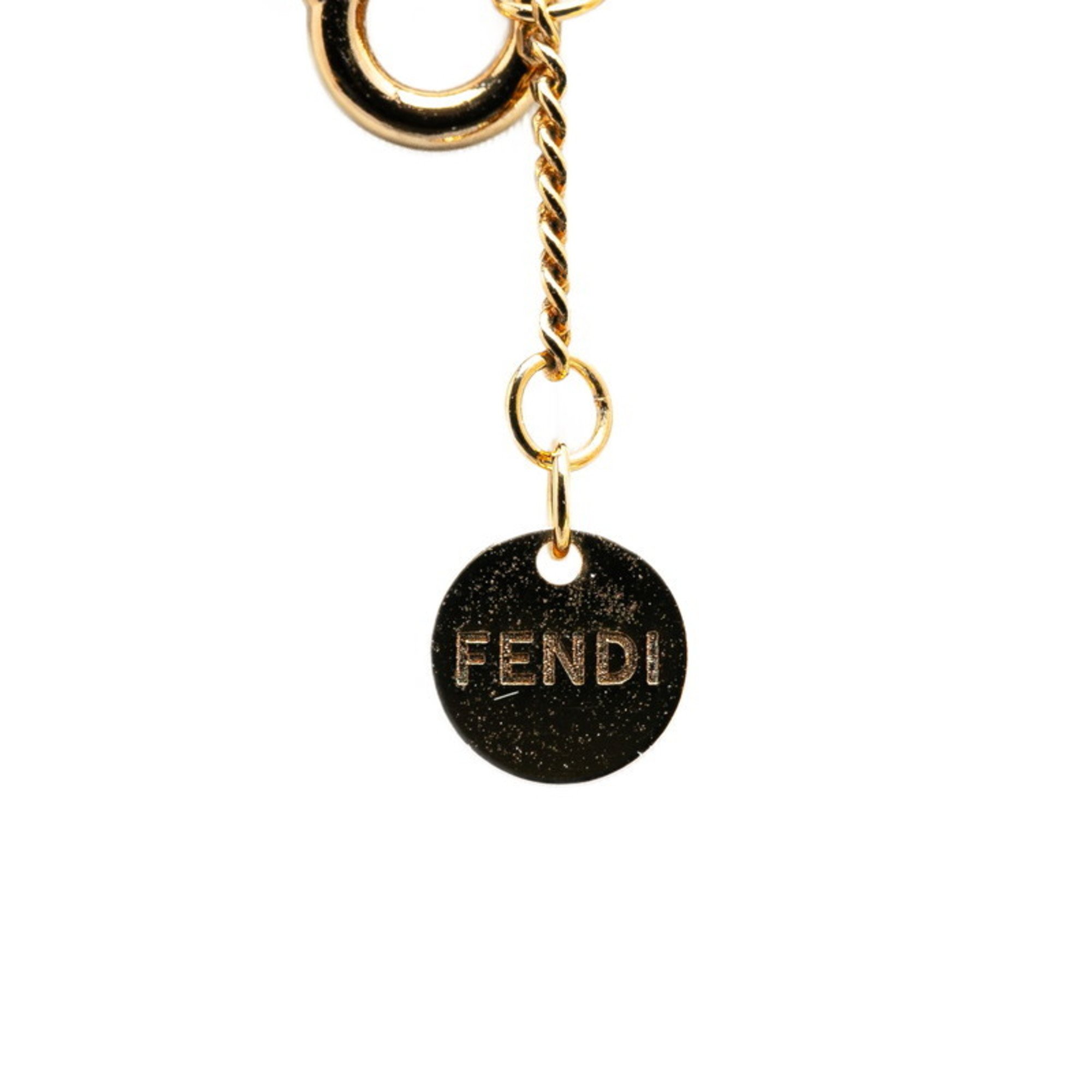 FENDI Orlock FF Rhinestone Necklace Gold Plated Women's