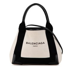 Balenciaga Navy Cabas XS Handbag Shoulder Bag 390346 Beige Black Canvas Leather Women's BALENCIAGA