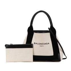 Balenciaga Navy Cabas XS Handbag Shoulder Bag 390346 Beige Black Canvas Leather Women's BALENCIAGA