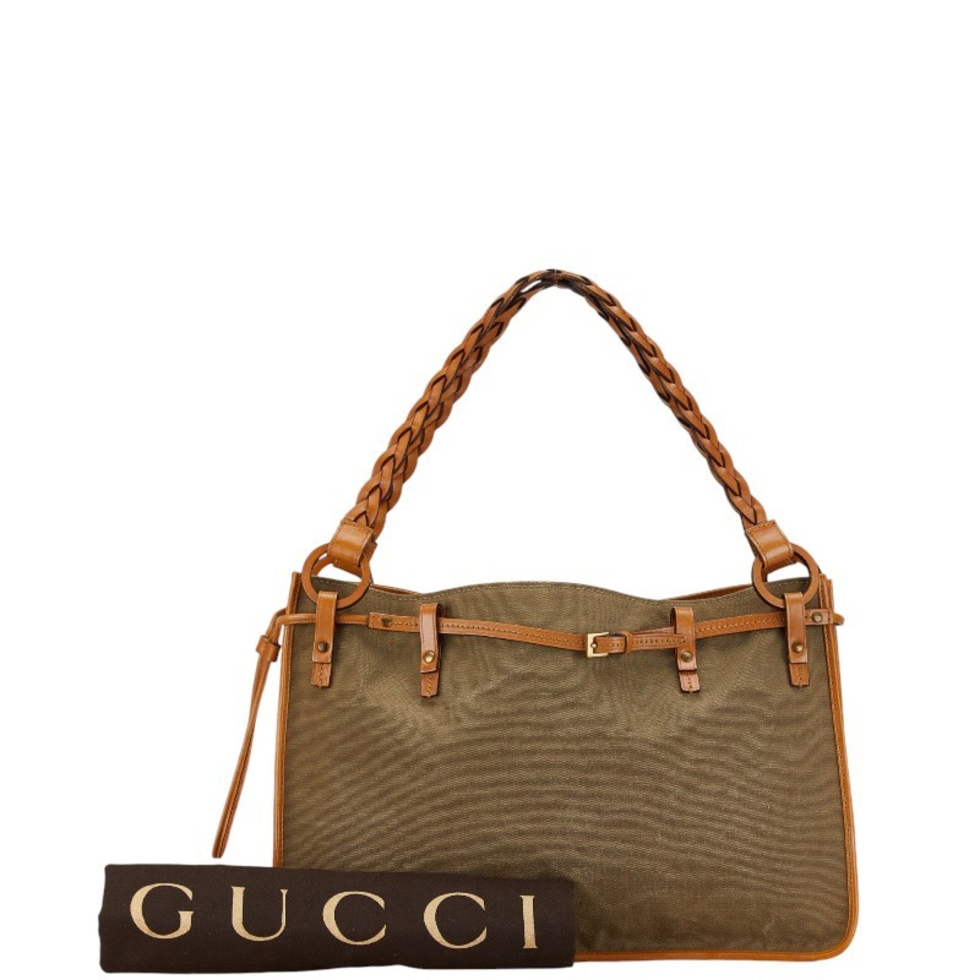 Gucci Tote Bag Handbag 109133 Khaki Brown Canvas Leather Women's GUCCI