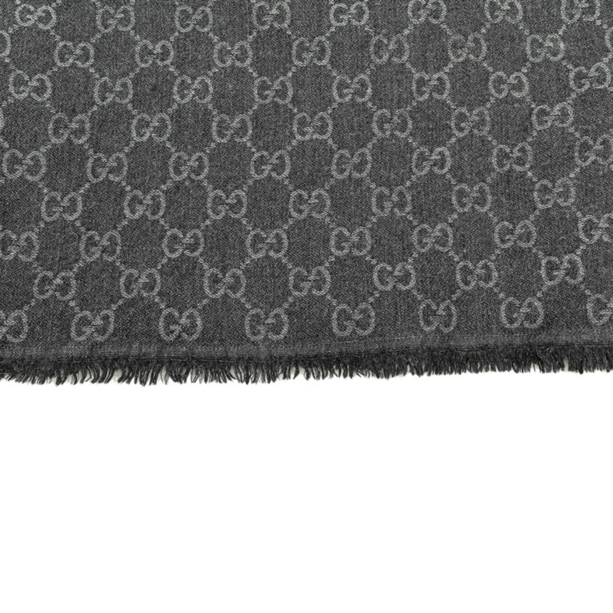 Gucci GG Pattern Stole Grey Black Wool Silk Women's GUCCI