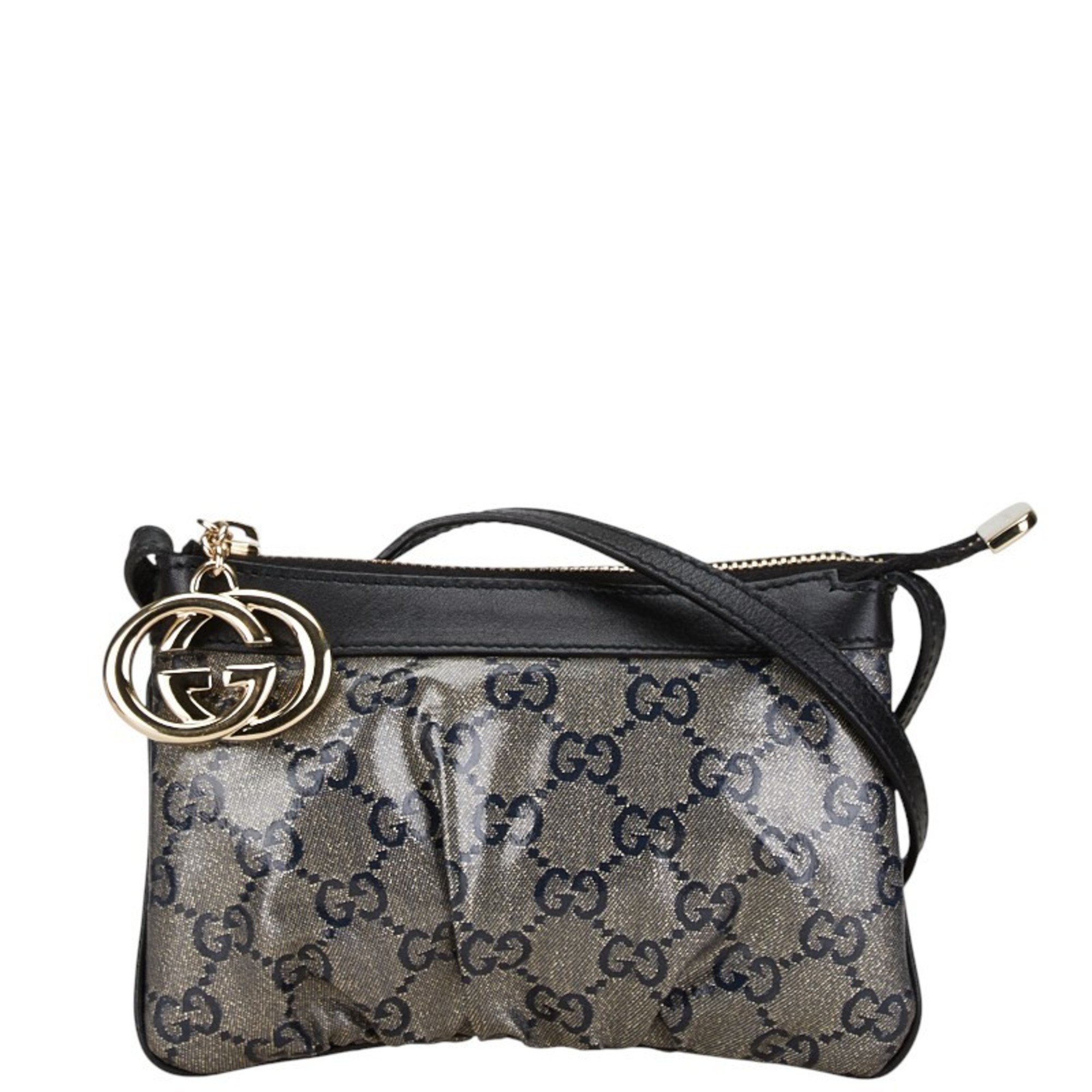 Gucci Interlocking G GG Glitter Supreme Shoulder Bag 212216 Navy Black PVC Leather Women's GUCCI