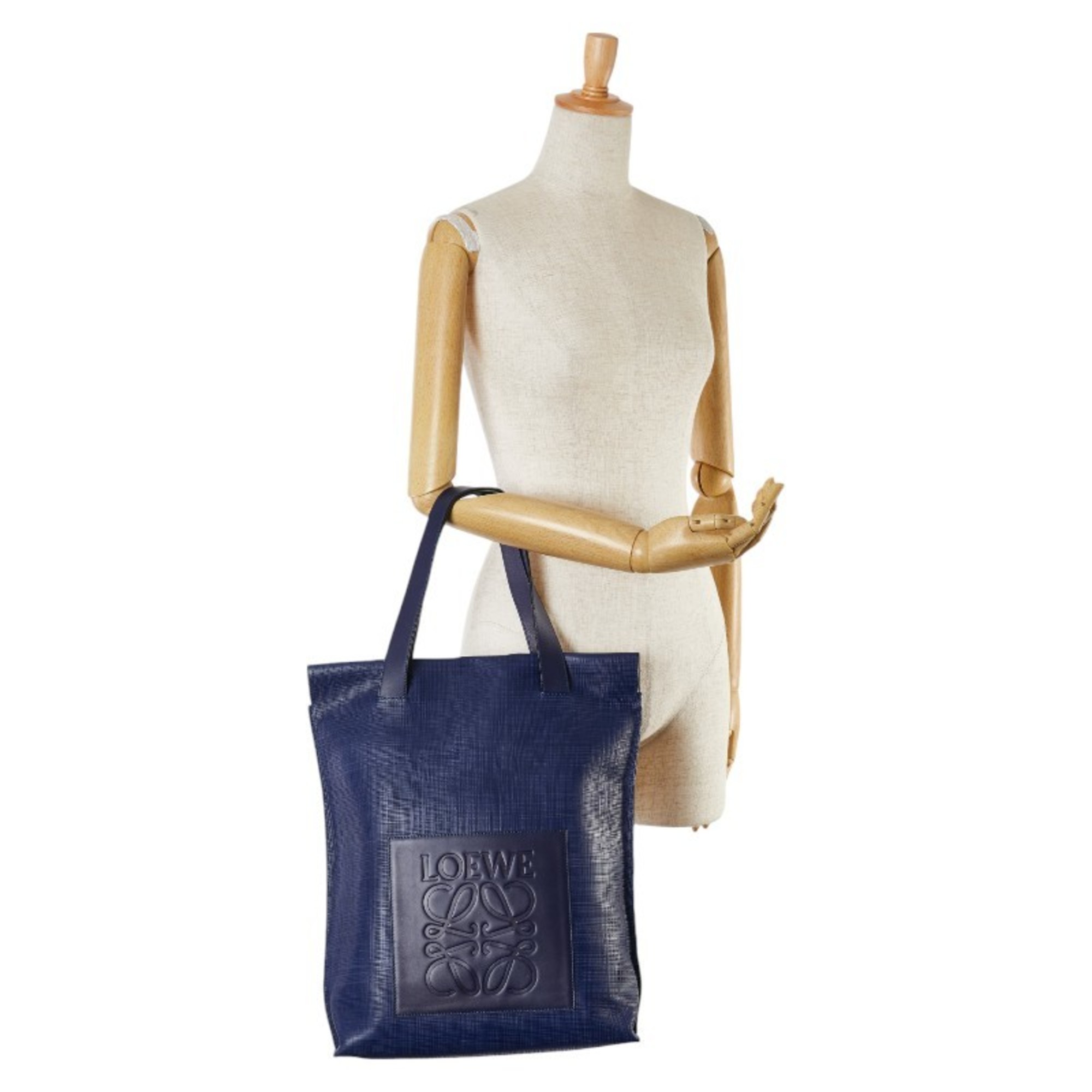 LOEWE Anagram Tote Bag Shoulder Navy Leather Women's