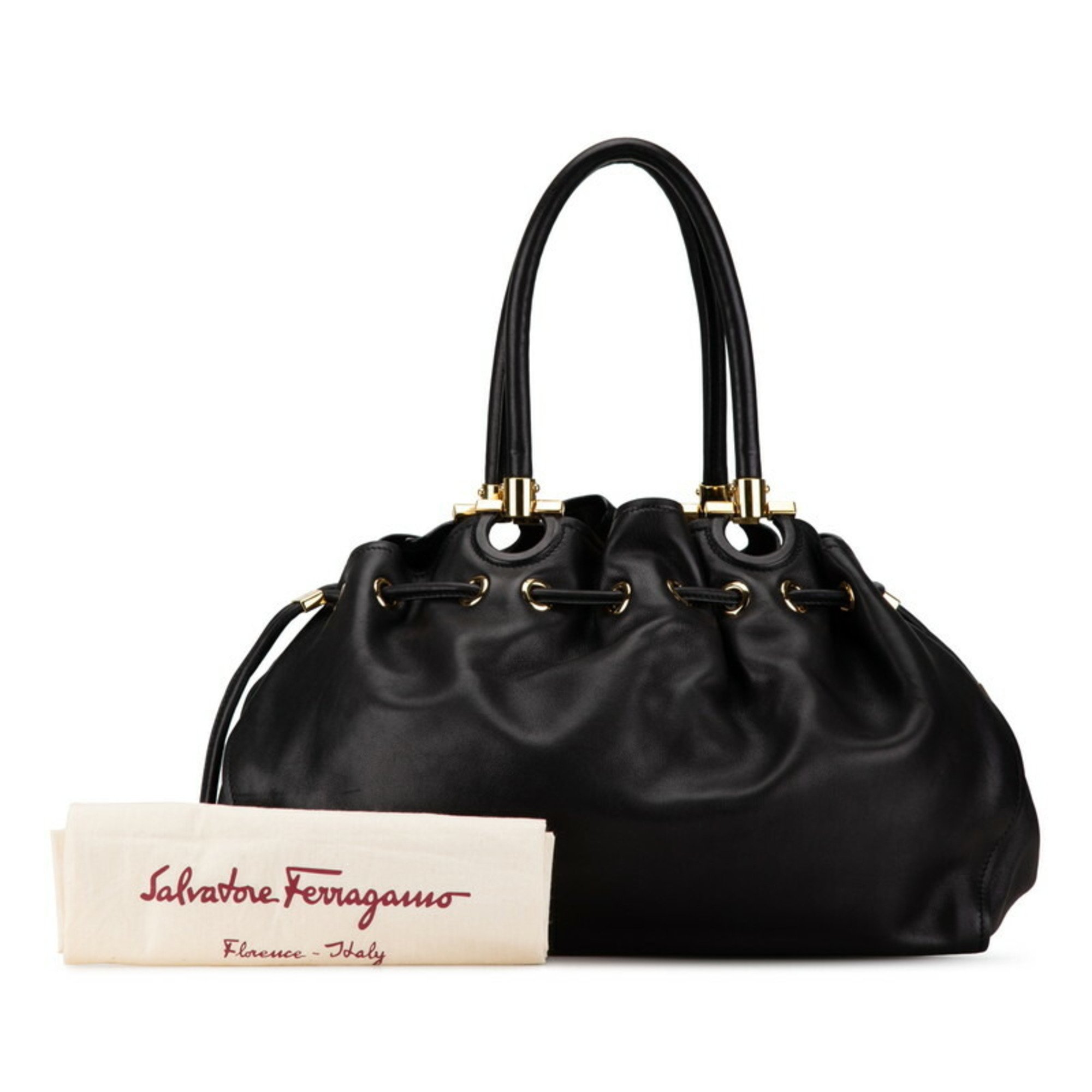 Salvatore Ferragamo Gancini Handbag GF-21G185 Black Leather Women's