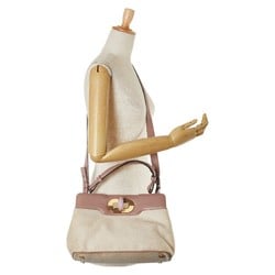 BVLGARI Isabella Handbag Shoulder Bag 34425 Beige Pink Canvas Leather Women's