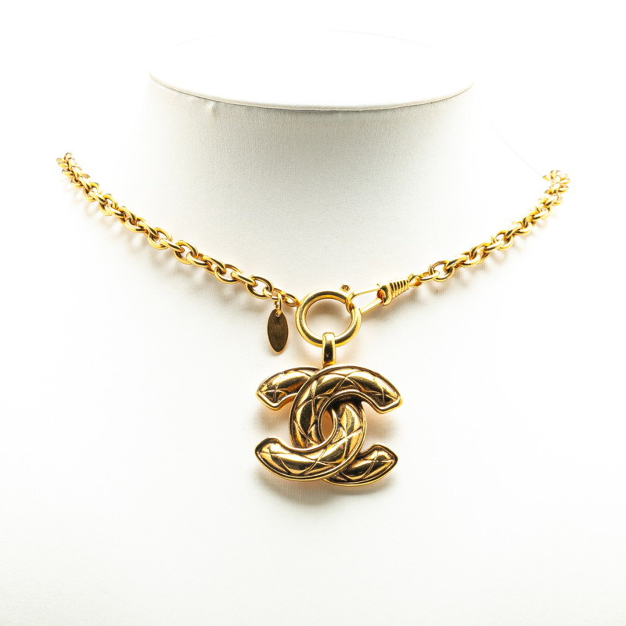 Chanel Matelasse Coco Mark Necklace Gold Plated Women's CHANEL