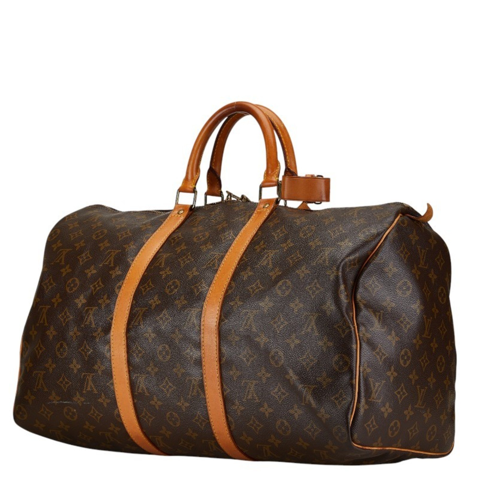 Louis Vuitton Monogram Keepall 50 Boston Bag Travel M41426 Brown PVC Leather Women's LOUIS VUITTON