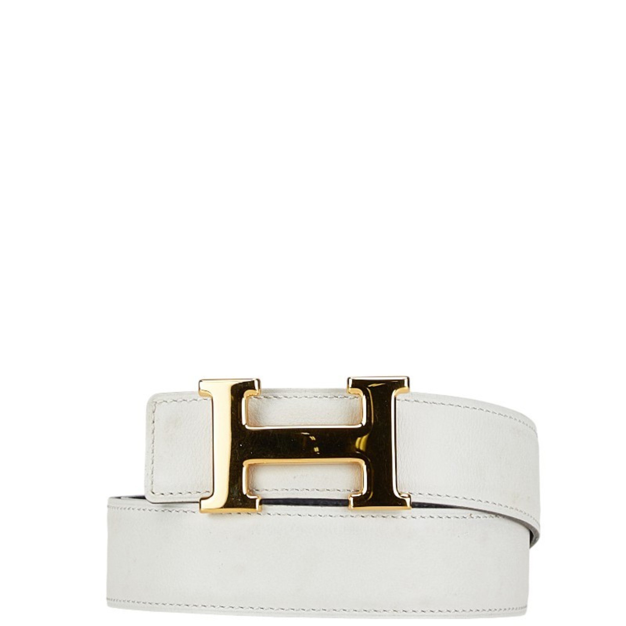 Hermes H Belt 70 White Black Gold Leather Women's HERMES