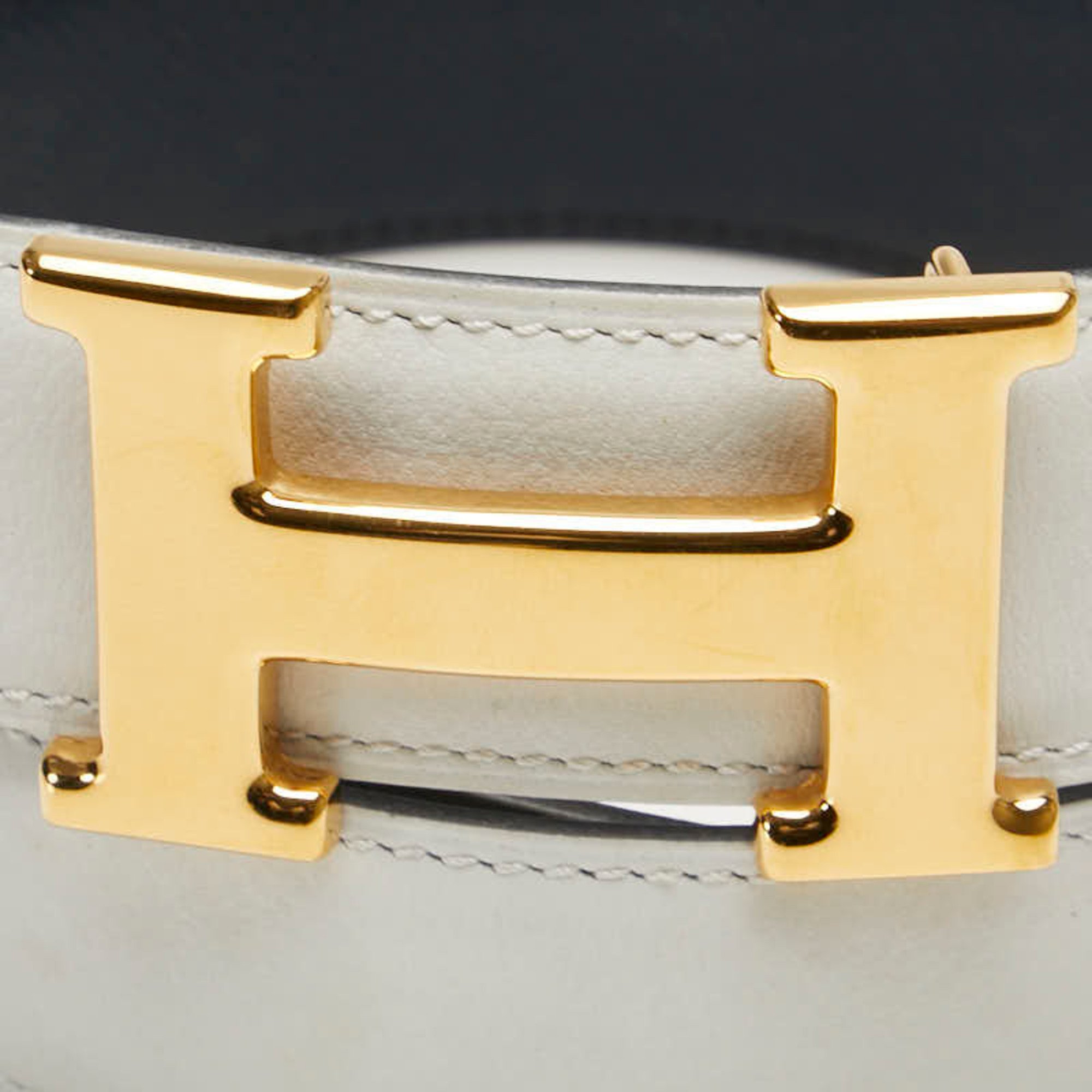 Hermes H Belt 70 White Black Gold Leather Women's HERMES