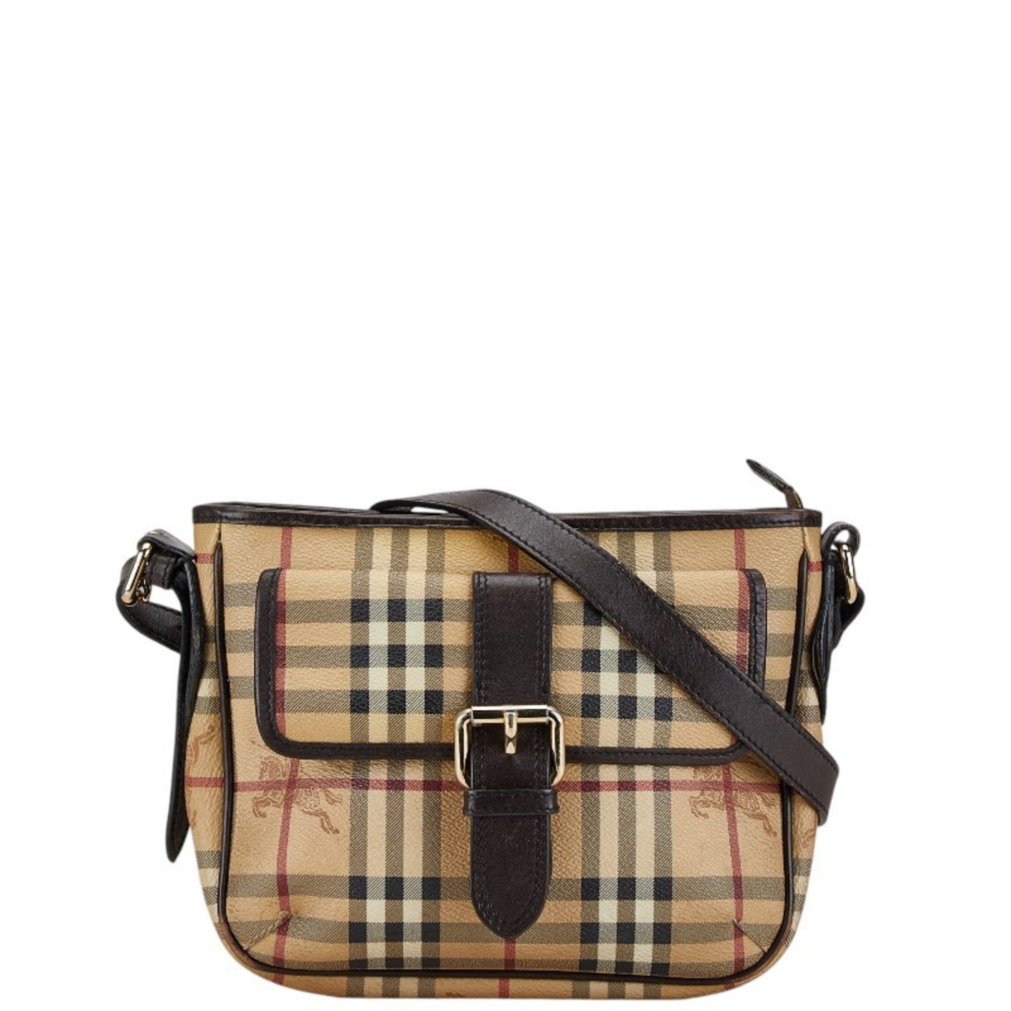 Burberry Nova Check Shadow Horse Shoulder Bag Beige Brown PVC Leather Women's BURBERRY