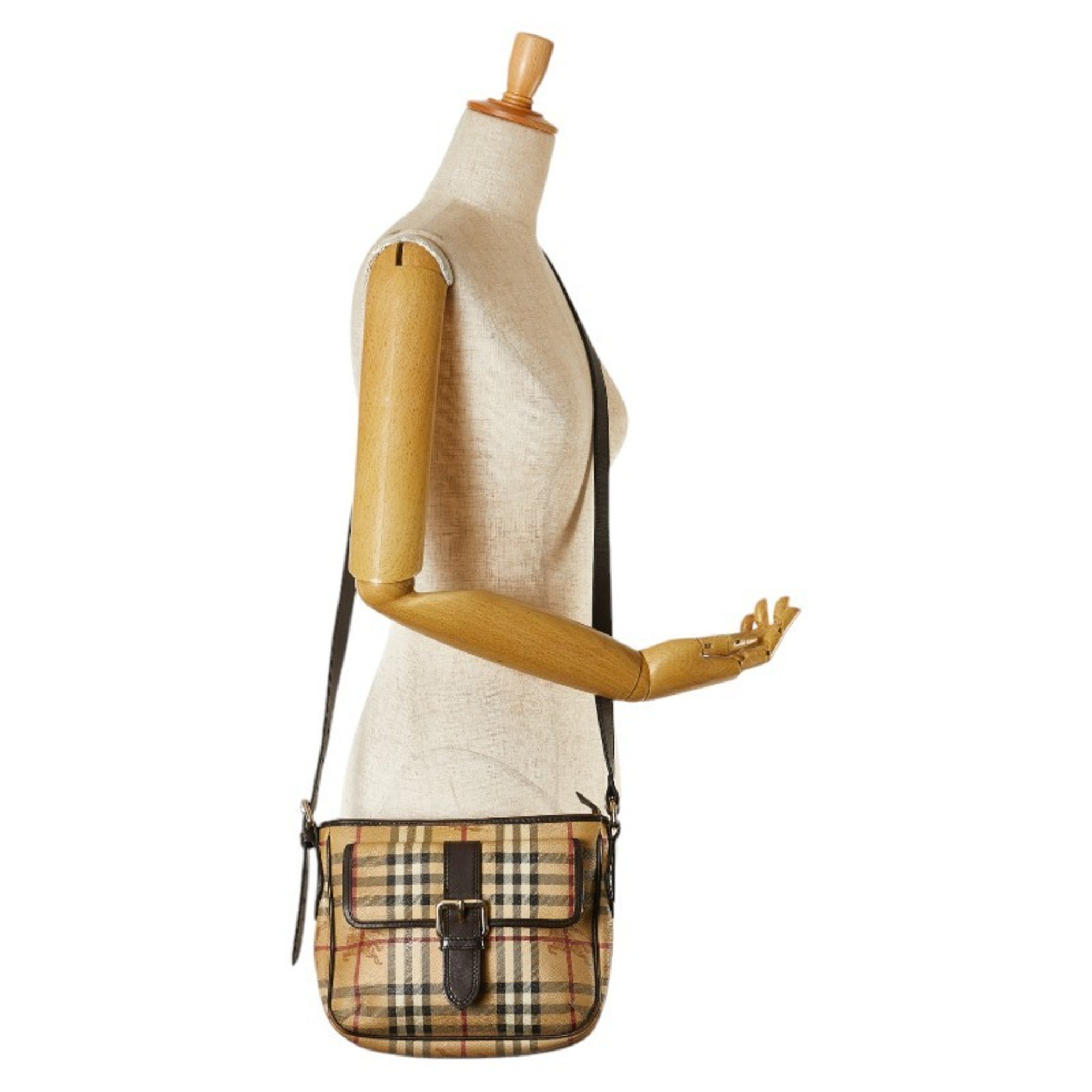 Burberry Nova Check Shadow Horse Shoulder Bag Beige Brown PVC Leather Women's BURBERRY