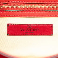 Valentino Rockstud Chain Shoulder Bag Red Gold Leather Women's