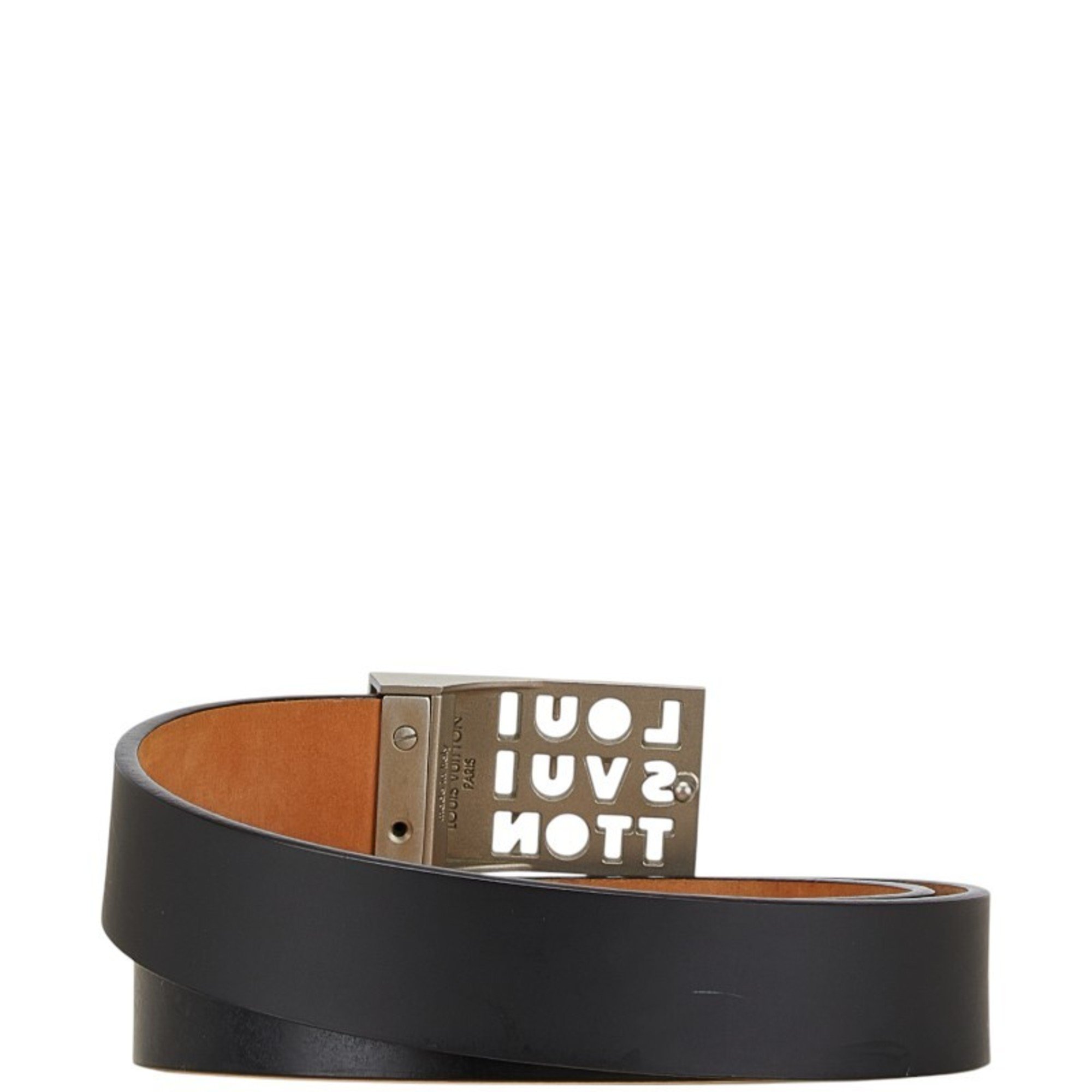 Louis Vuitton Santur LST Belt 85/34 M6809 Black Silver Leather Women's LOUIS VUITTON