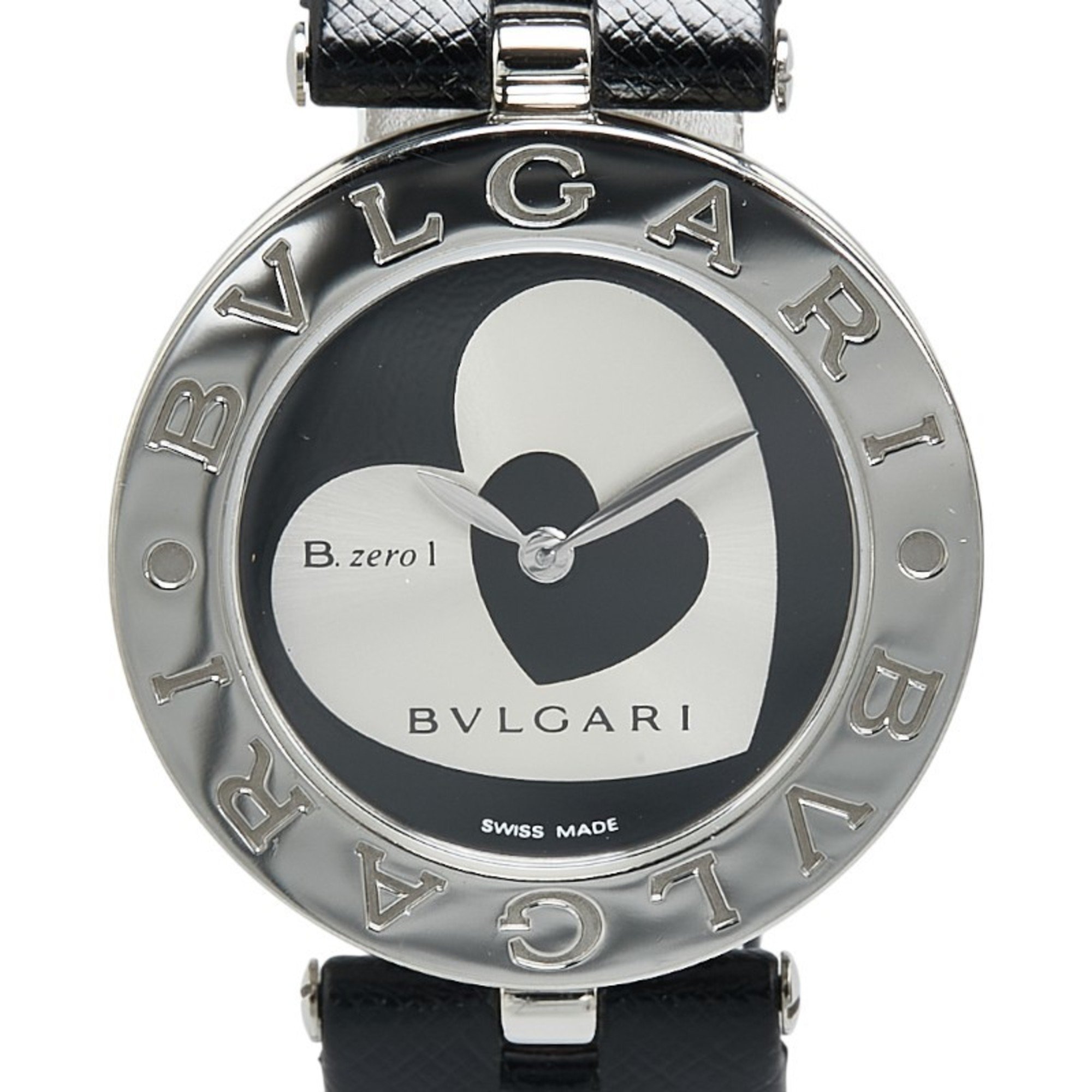 BVLGARI B-zero1 Double Heart Watch BZ30S Quartz Black Dial Stainless Steel Leather Women's