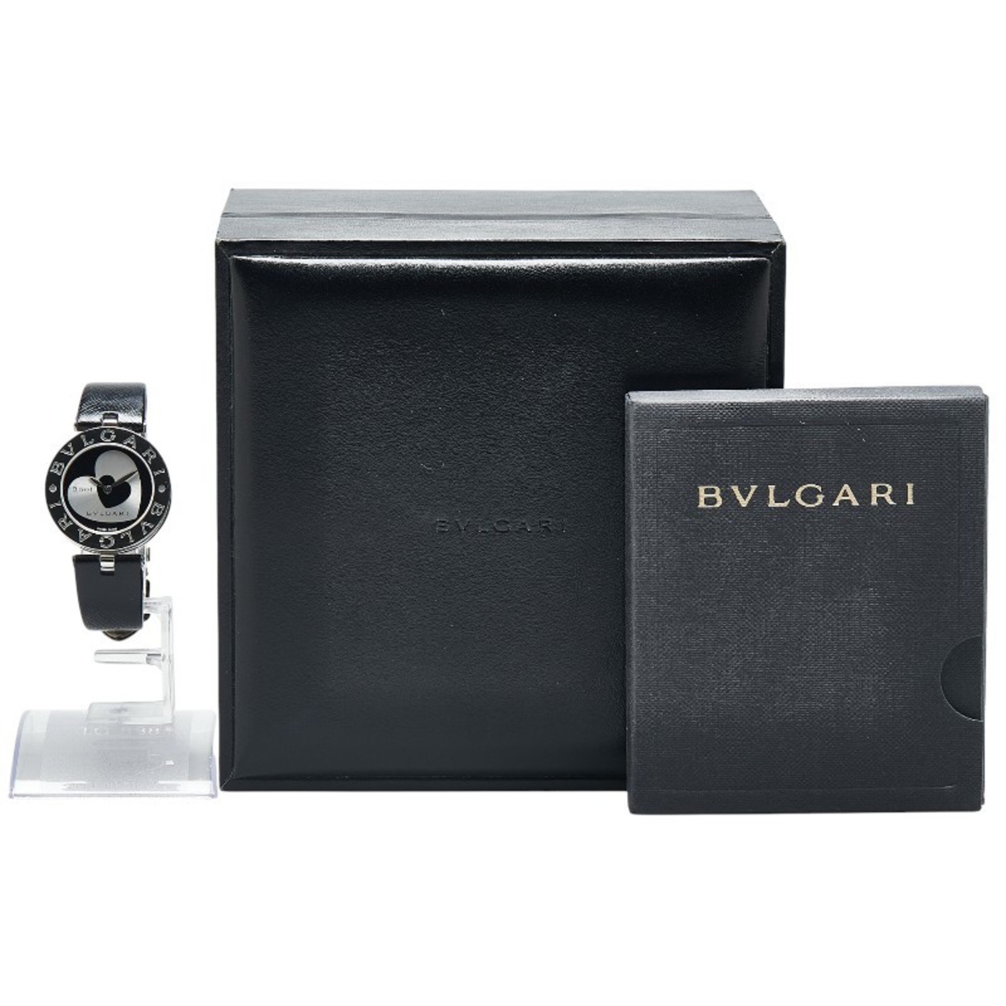 BVLGARI B-zero1 Double Heart Watch BZ30S Quartz Black Dial Stainless Steel Leather Women's