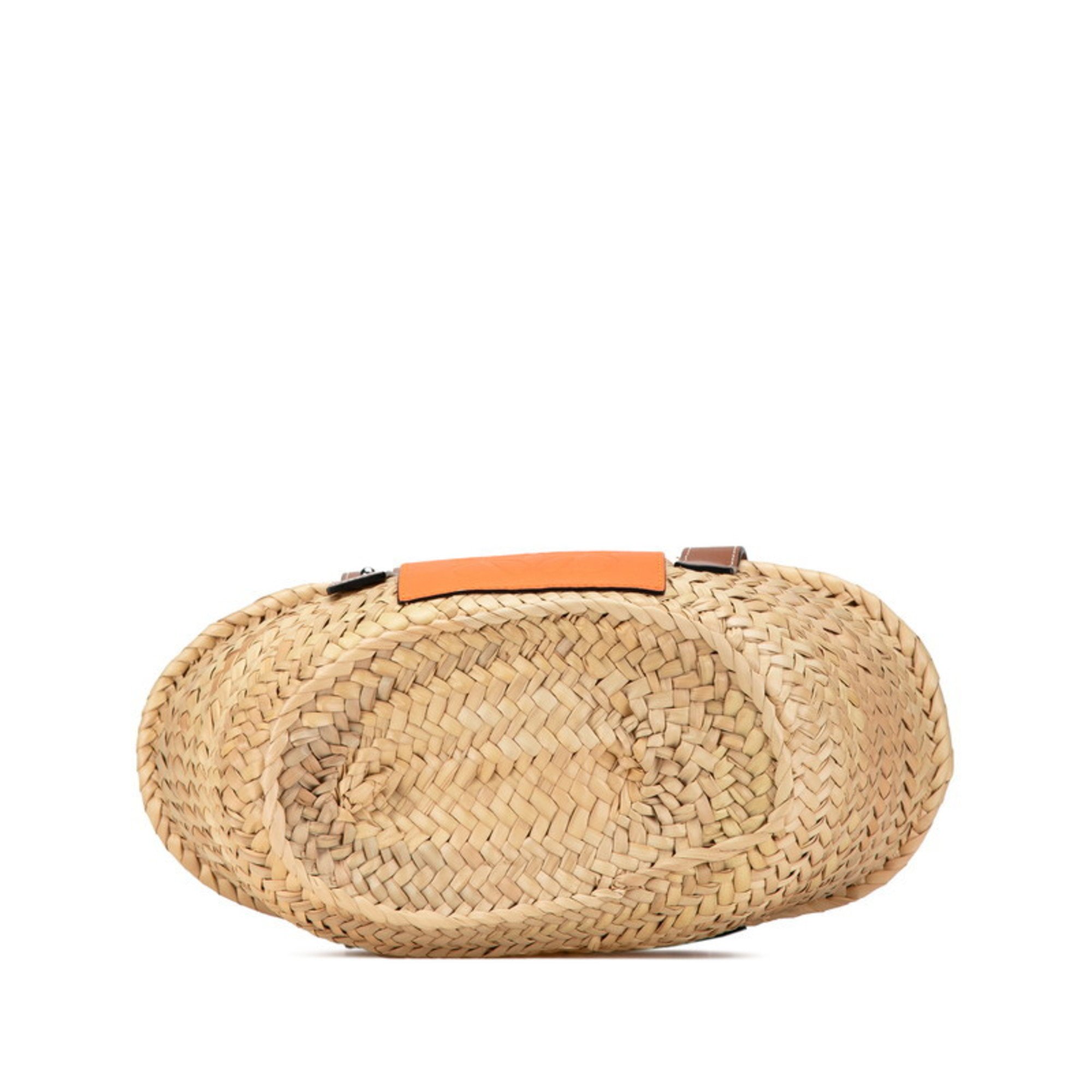 LOEWE Anagram Basket Small Handbag Bag Beige Orange Raffia Leather Women's