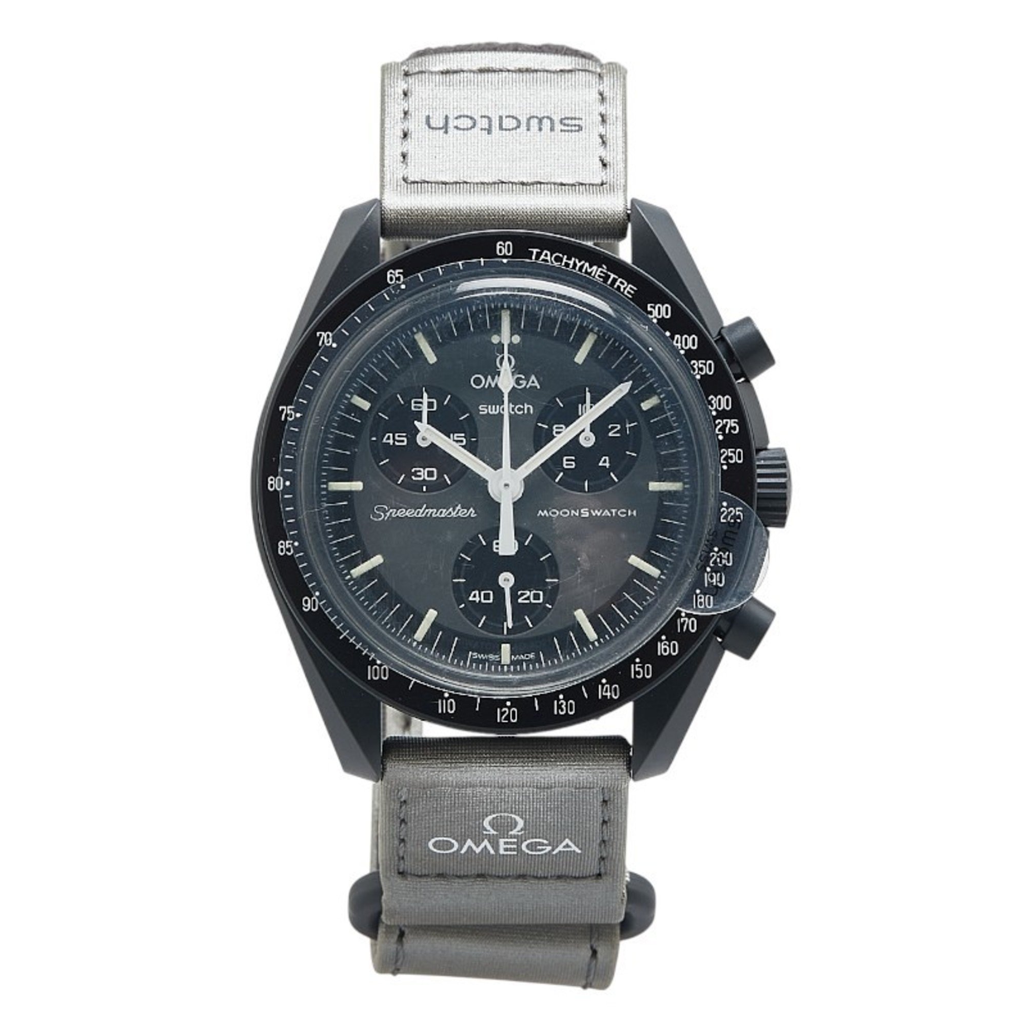 Swatch Speedmaster Collaboration Moon Mission to Mercury Watch SO33A100 Quartz Grey Black Dial Stainless Steel Canvas Bio Ceramic Men's