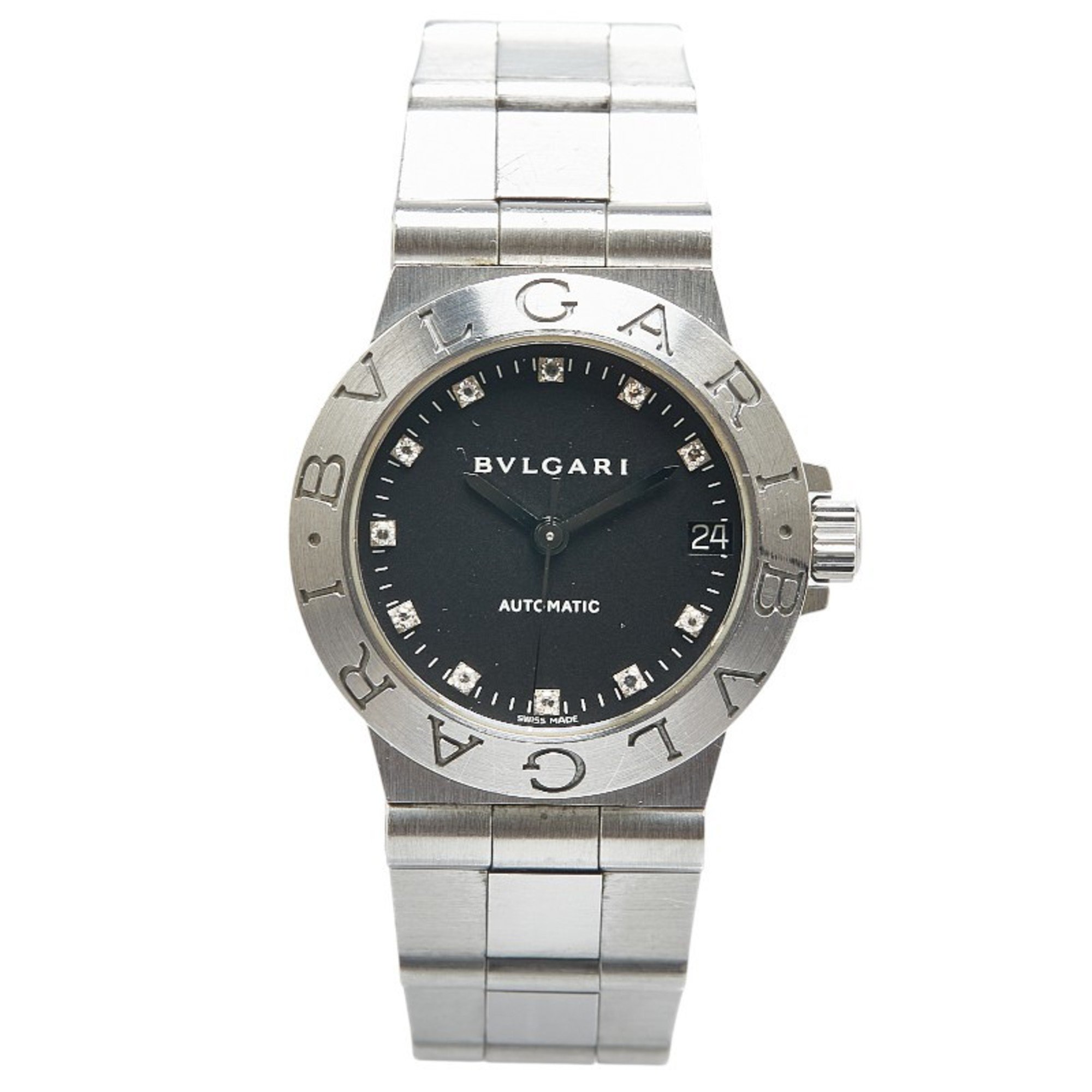 BVLGARI Diagono Sport 11 Diamond Watch LCV29S Automatic Black Dial Stainless Steel Women's