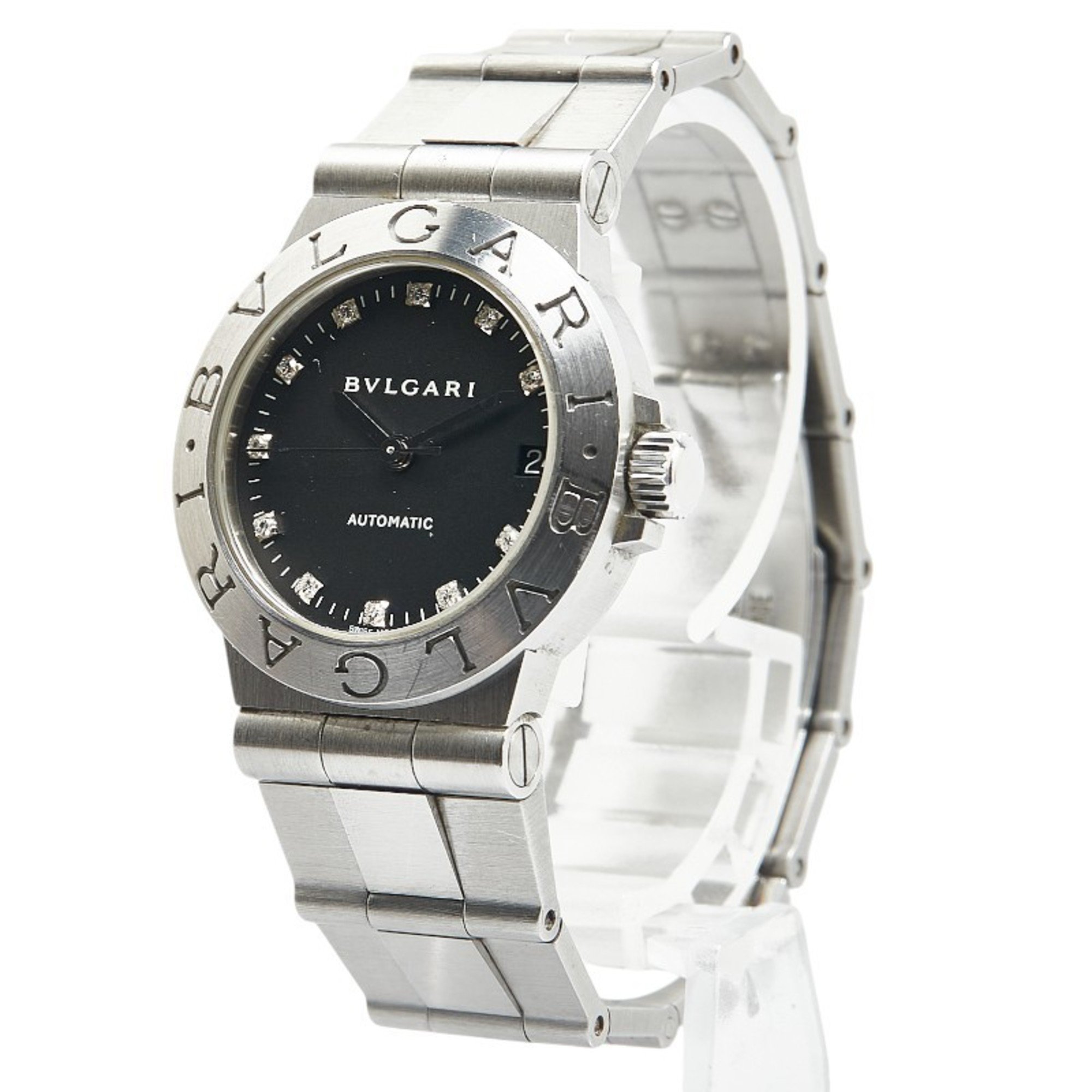 BVLGARI Diagono Sport 11 Diamond Watch LCV29S Automatic Black Dial Stainless Steel Women's