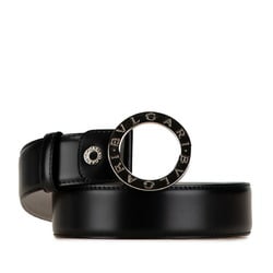 BVLGARI Round Buckle Belt 44/110 Black Grained Leather Men's