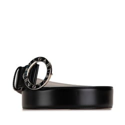 BVLGARI Round Buckle Belt 44/110 Black Grained Leather Men's