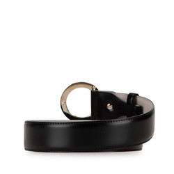 BVLGARI Round Buckle Belt 44/110 Black Grained Leather Men's