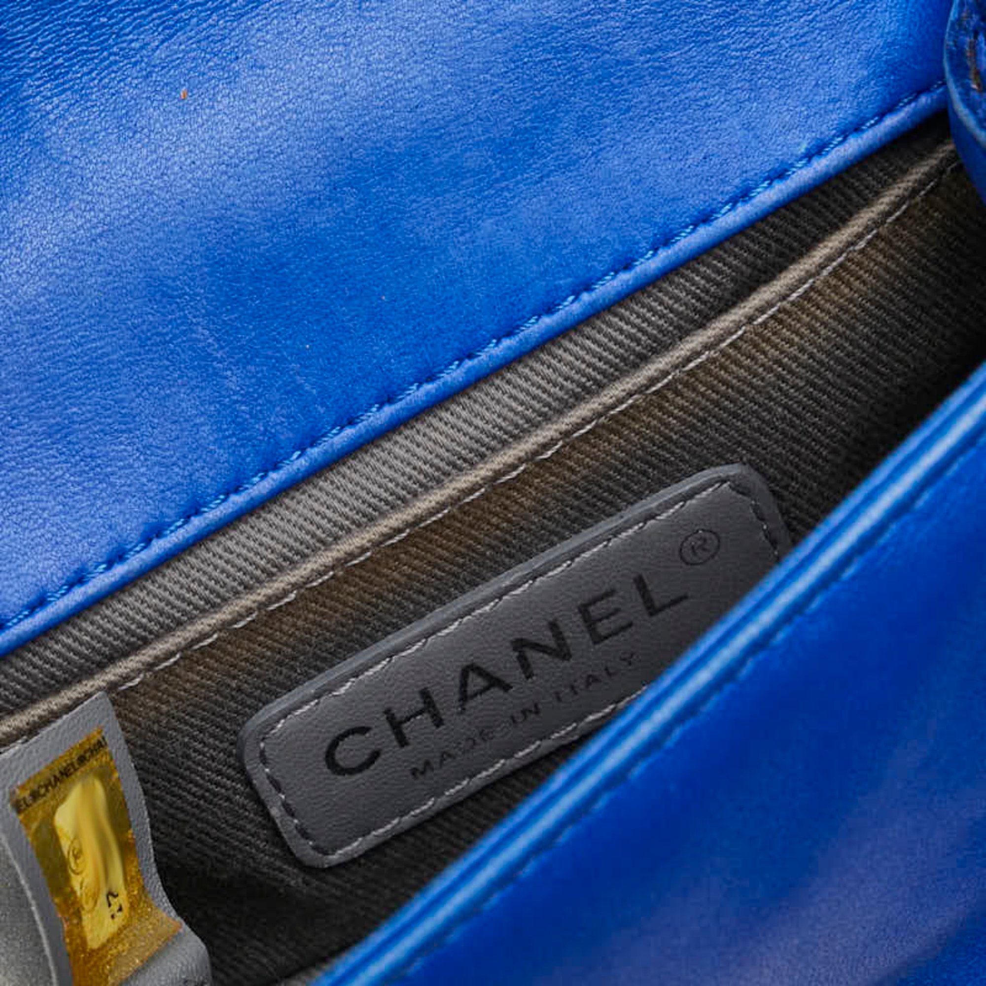 CHANEL BOY MATELASSEE CHAIN SHOULDER BAG BLUE SILVER VELOUR LEATHER WOMEN'S