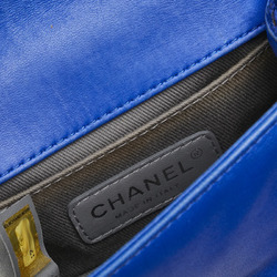 CHANEL BOY MATELASSEE CHAIN SHOULDER BAG BLUE SILVER VELOUR LEATHER WOMEN'S