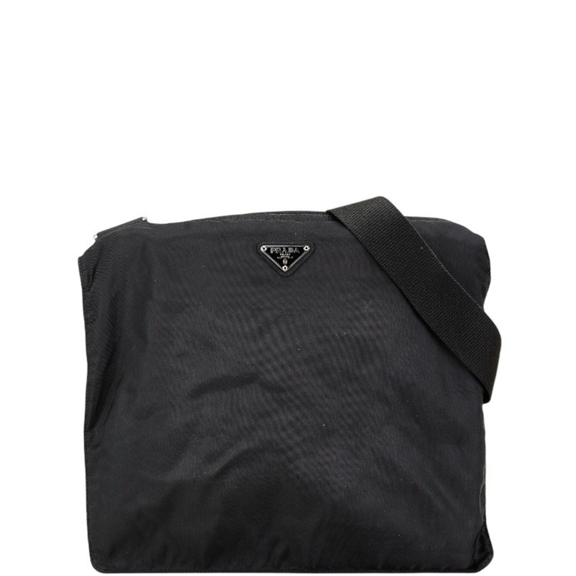 Prada Triangle Plate Shoulder Bag Black Nylon Women's PRADA