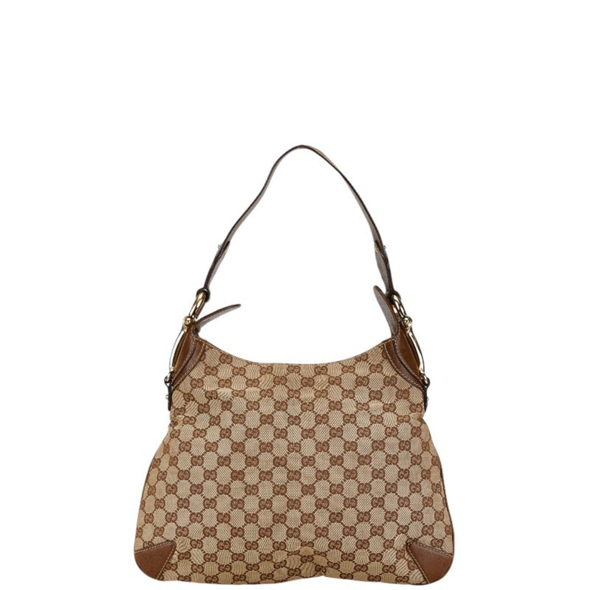 Gucci GG Canvas Horsebit Bag 145826 Beige Brown Leather Women's GUCCI