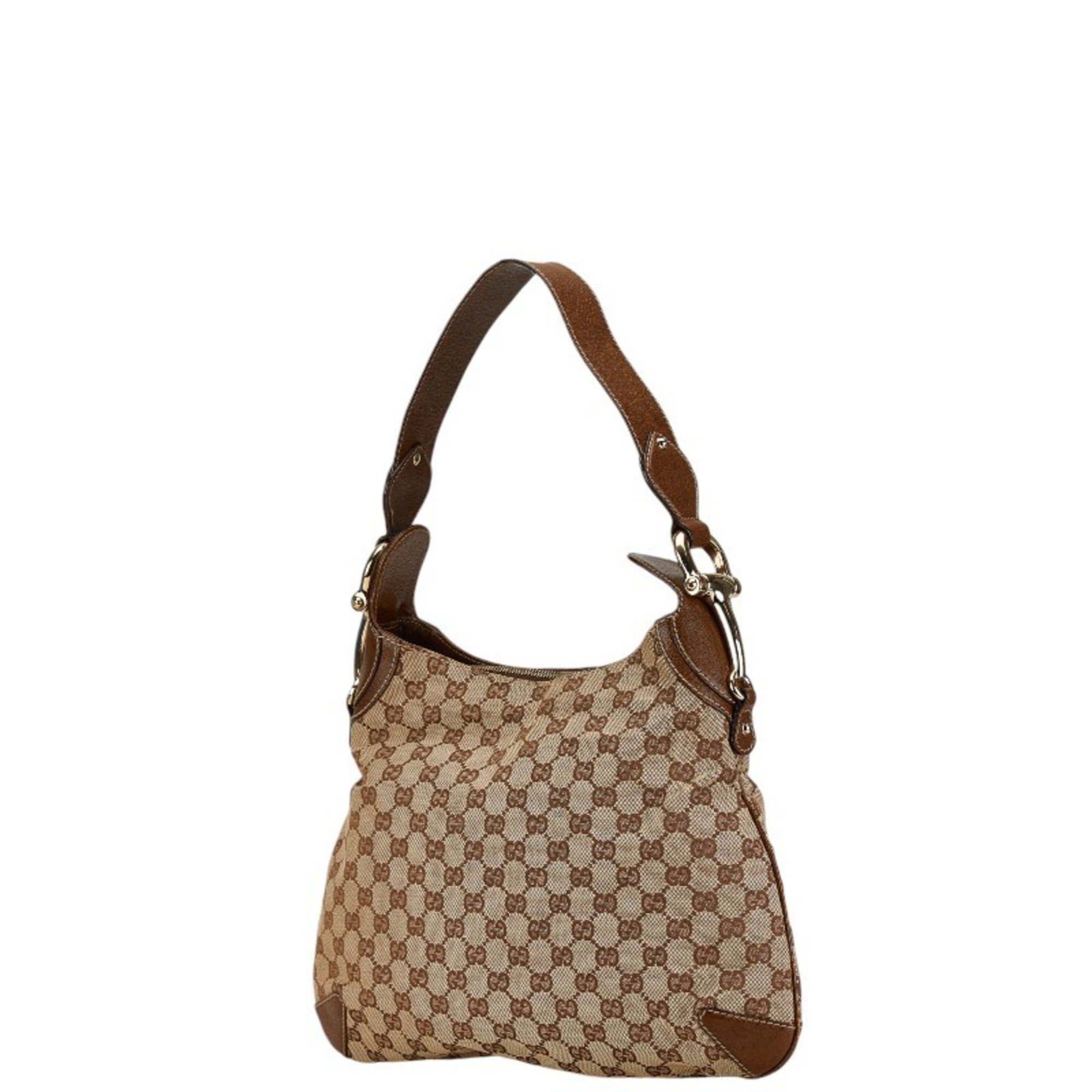 Gucci GG Canvas Horsebit Bag 145826 Beige Brown Leather Women's GUCCI