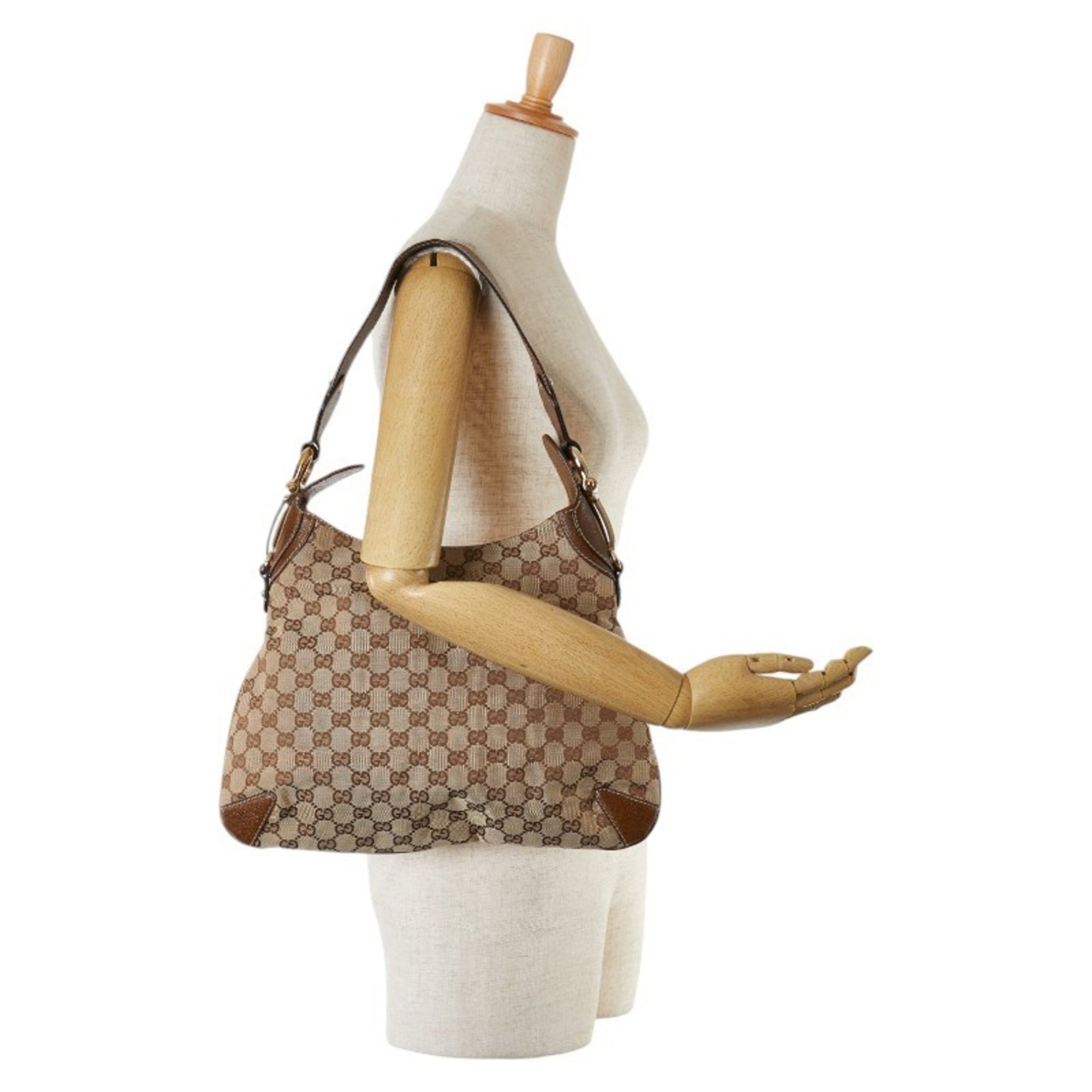 Gucci GG Canvas Horsebit Bag 145826 Beige Brown Leather Women's GUCCI