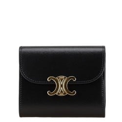 Celine Triomphe Bi-fold Wallet Black Gold Leather Women's CELINE