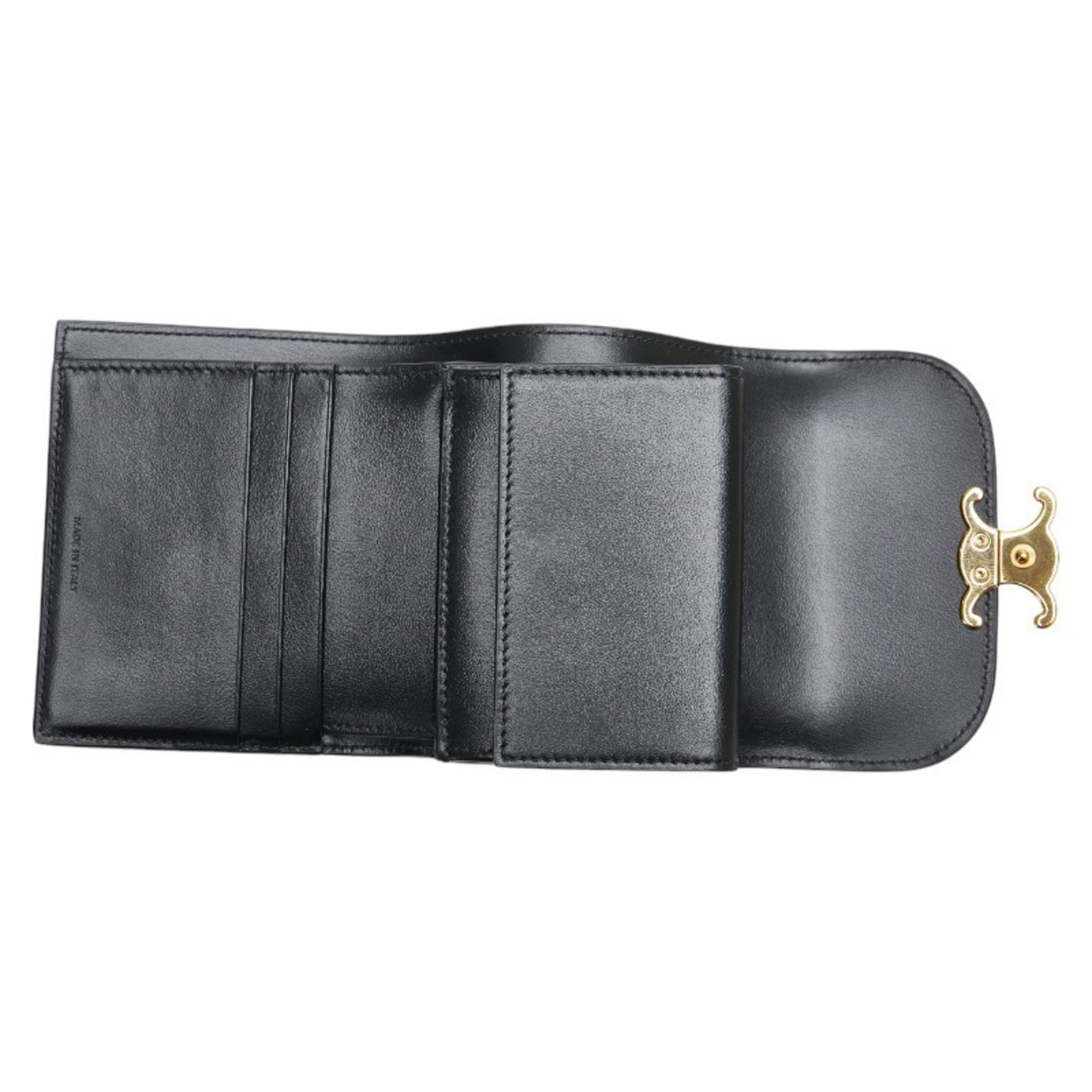 Celine Triomphe Bi-fold Wallet Black Gold Leather Women's CELINE