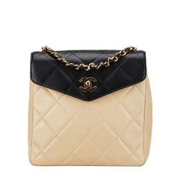 Chanel Matelasse Coco Mark Chain Shoulder Bag Beige Black Lambskin Women's CHANEL