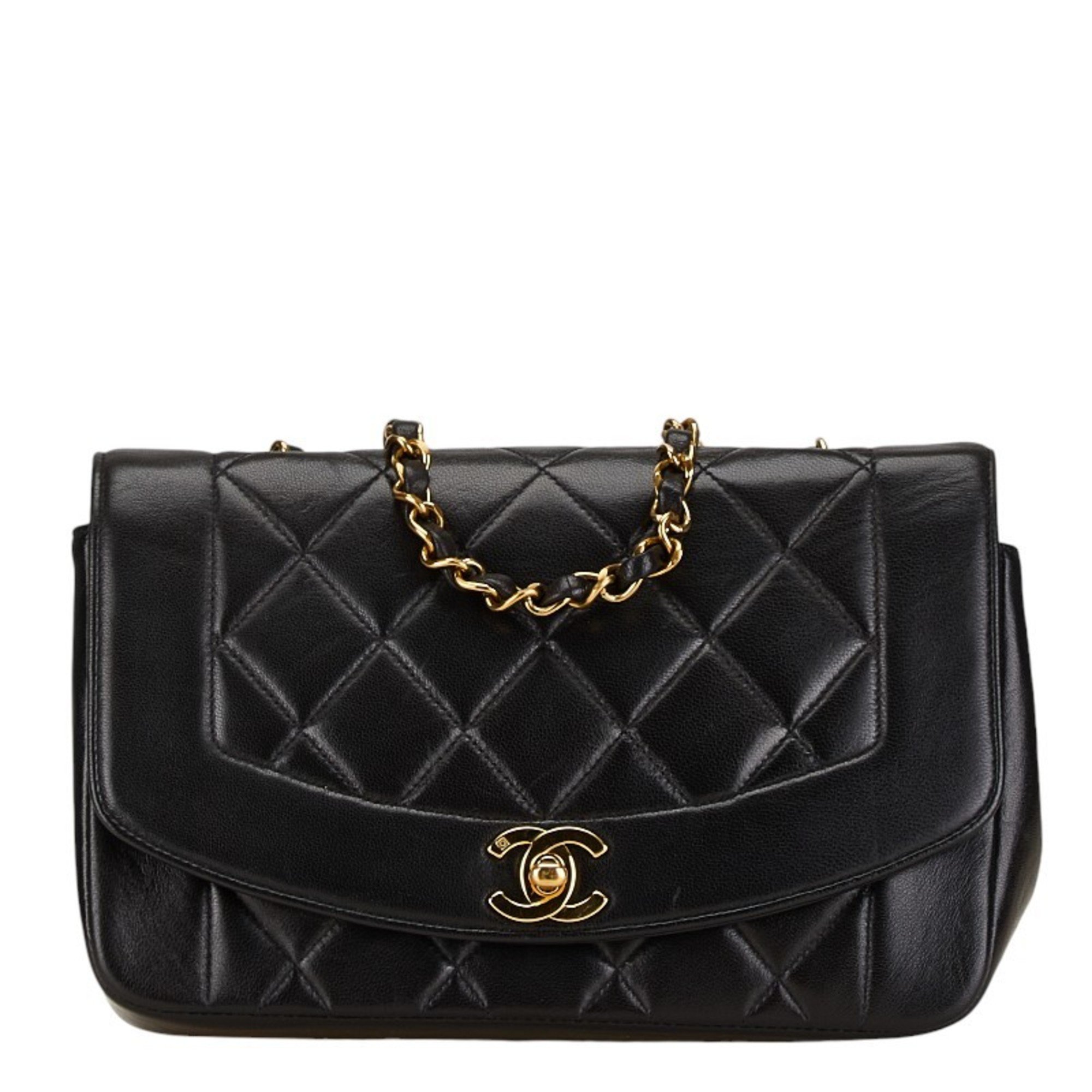 CHANEL Matelasse Diana 23 Coco Mark Chain Shoulder Bag Black Lambskin Women's