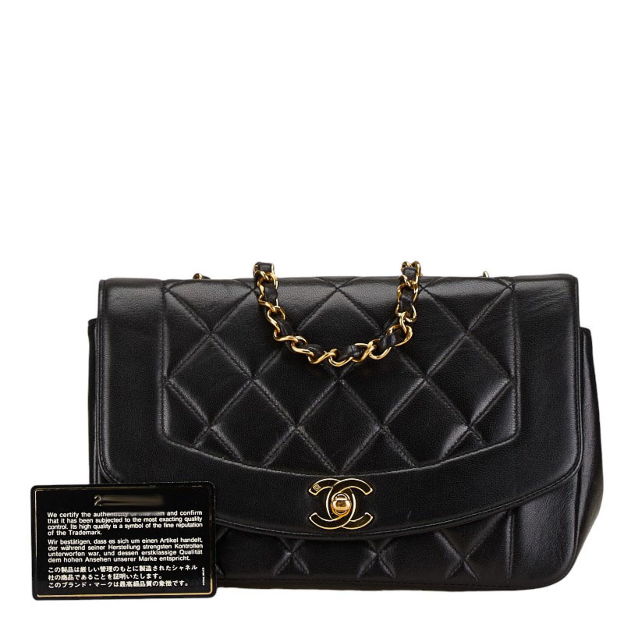 CHANEL Matelasse Diana 23 Coco Mark Chain Shoulder Bag Black Lambskin Women's