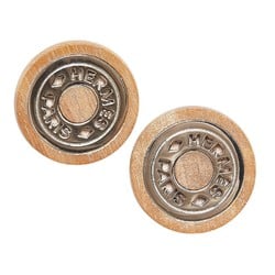 Hermes Serie Earrings Beige Silver Wood Metal Women's HERMES