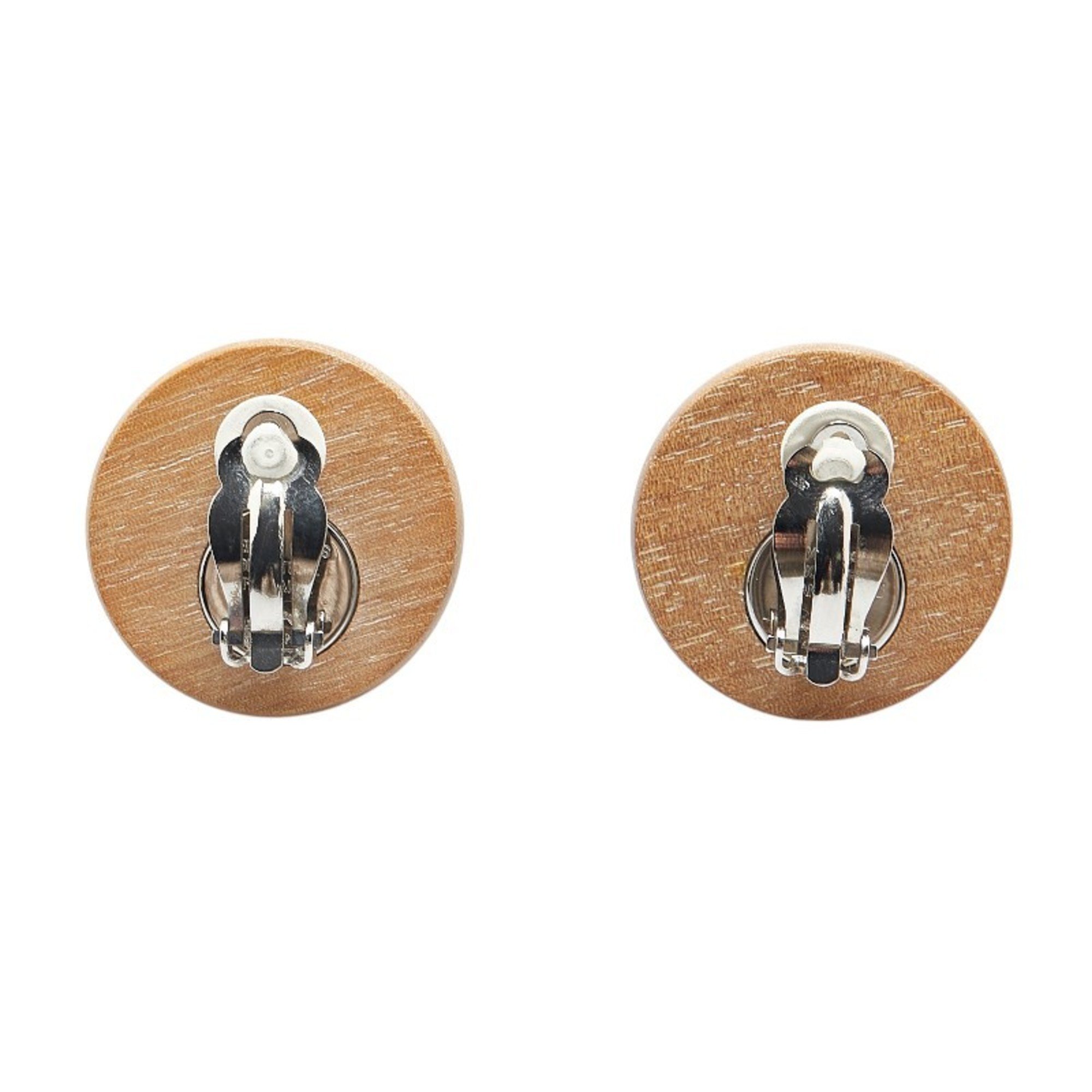 Hermes Serie Earrings Beige Silver Wood Metal Women's HERMES